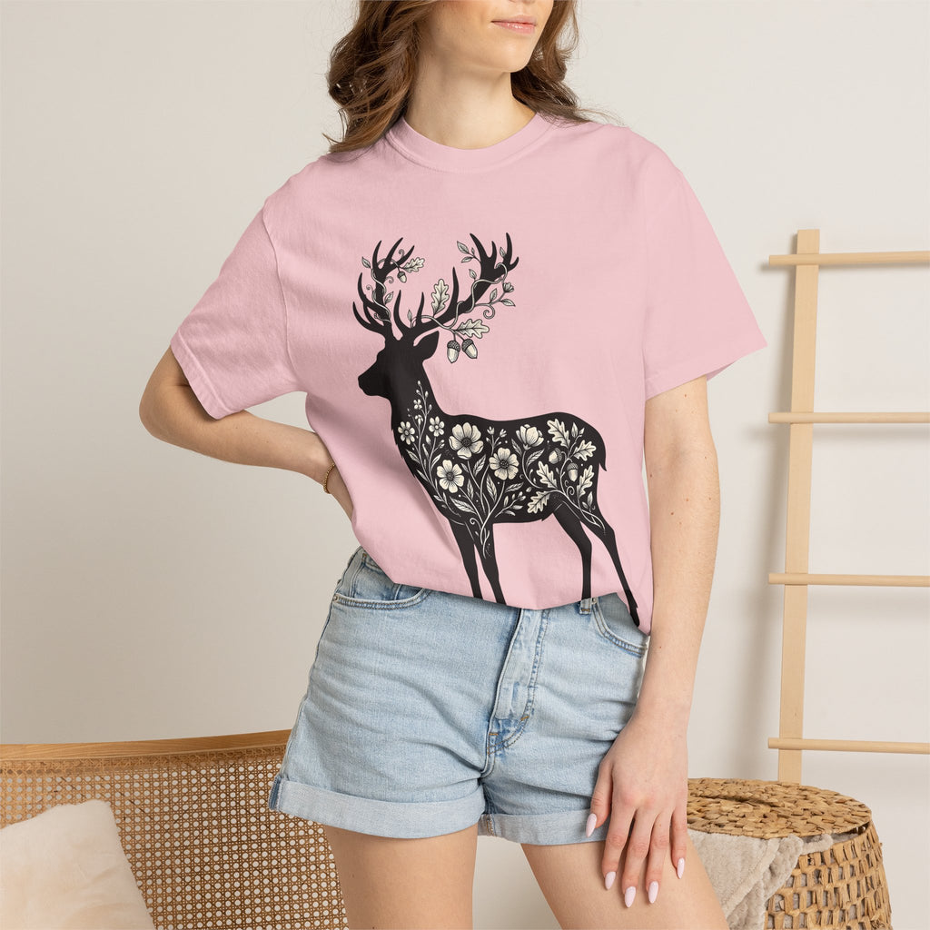 Deer Floral Shirt Animals & Flowers Nature Gift Women Botanical Tee Fawn T-Shirt Wildlife Fan Botanical Art Tshirt Wilderness Graphic