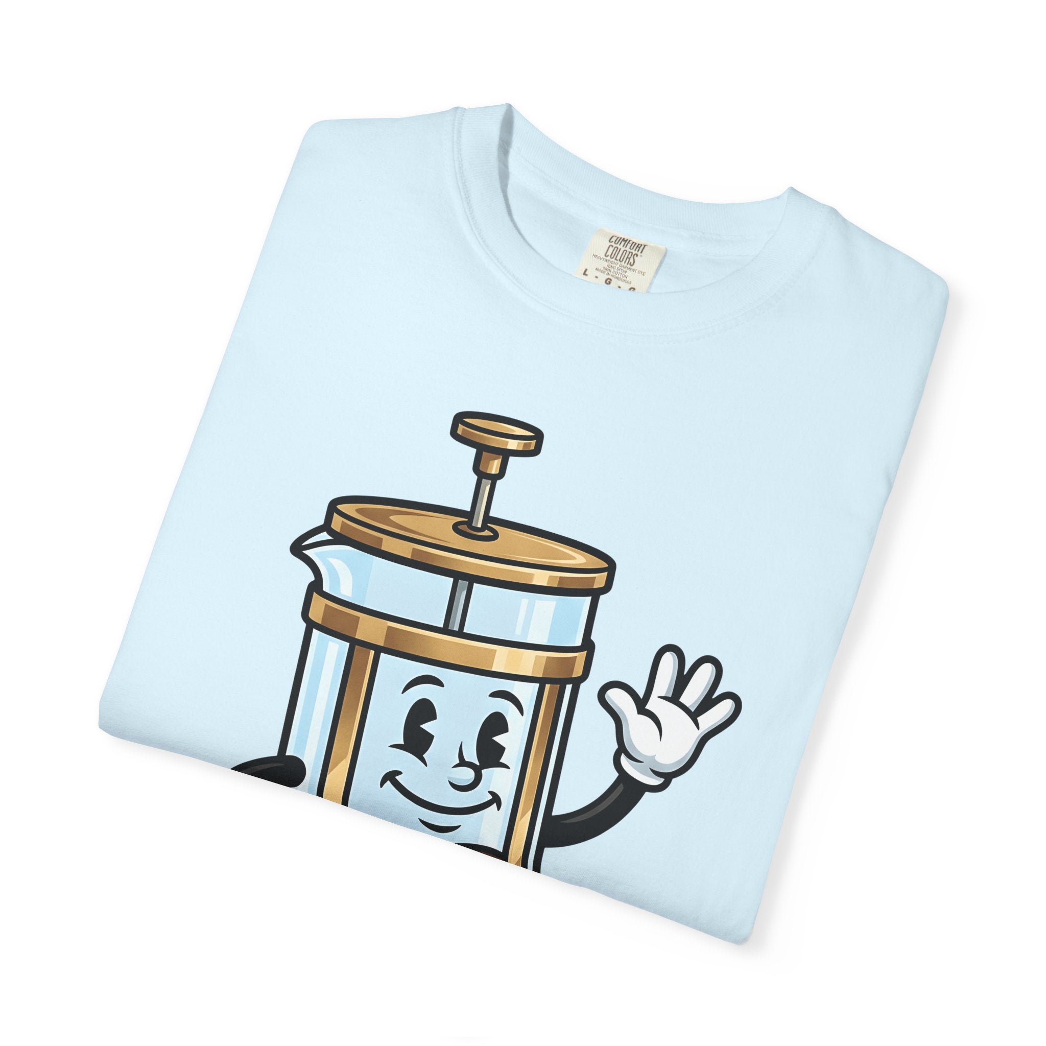 French Press Character Shirt Coffee Foodie Gift Women Cartoon Tee Cafetiere T-Shirt Coffee Fan Comic Tshirt Gourmet Graphic Retro Walking