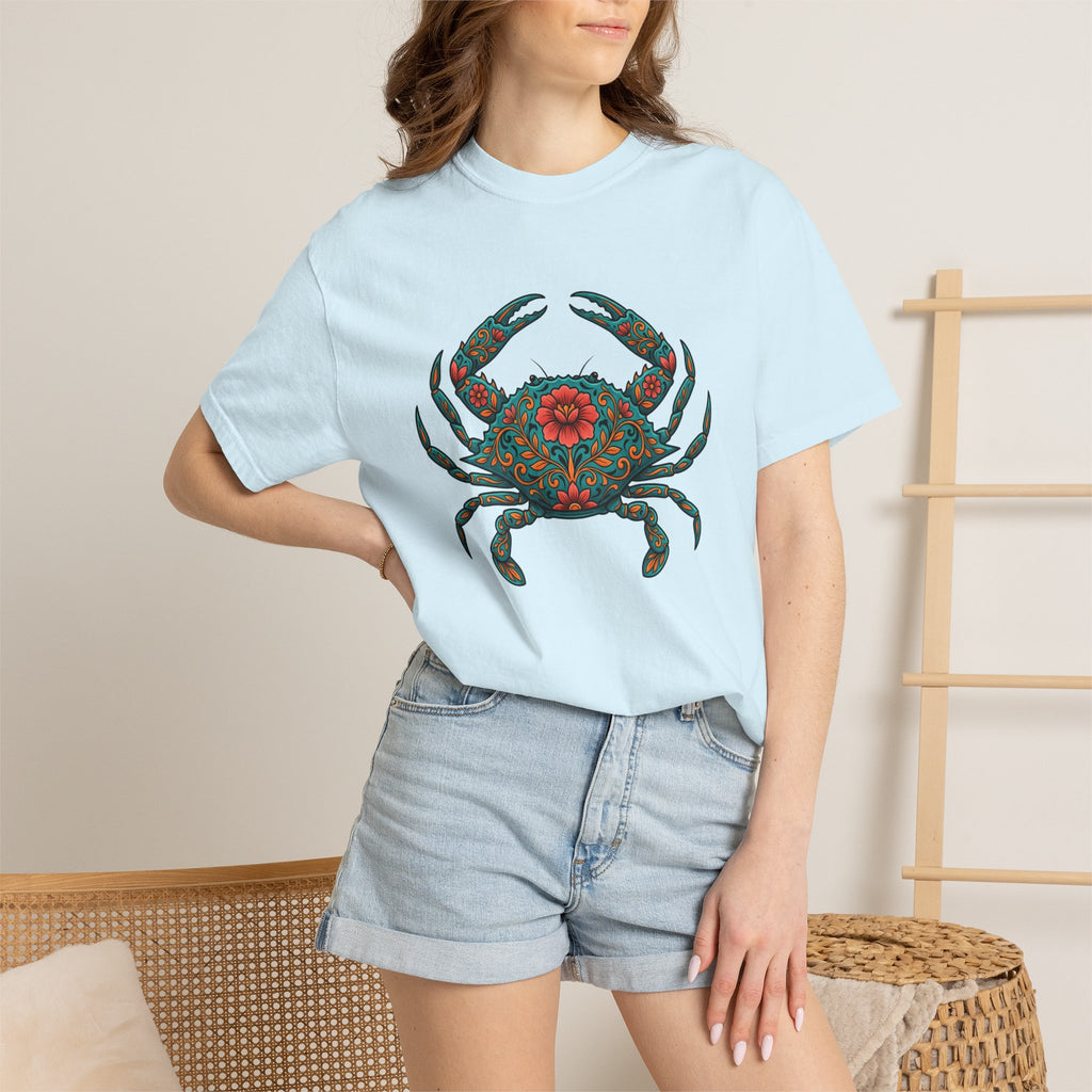 Floral Crab Shirt Animals & Flowers Ocean Gift Women Boho Tee Crab T-Shirt Flower Fan Boho Chic Tshirt Sea Graphic Folk Art Mandala Tshirt