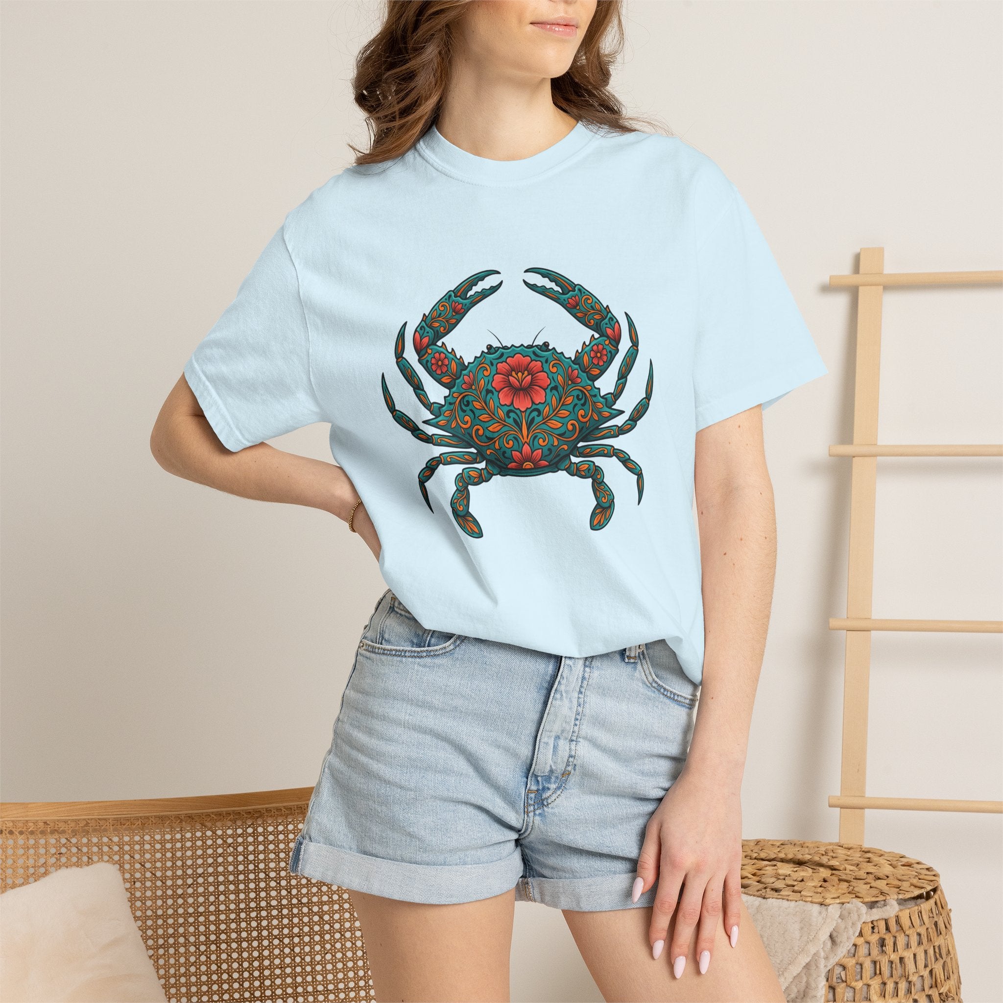 Floral Crab Shirt Animals & Flowers Ocean Gift Women Boho Tee Crab T-Shirt Flower Fan Boho Chic Tshirt Sea Graphic Folk Art Mandala Tshirt