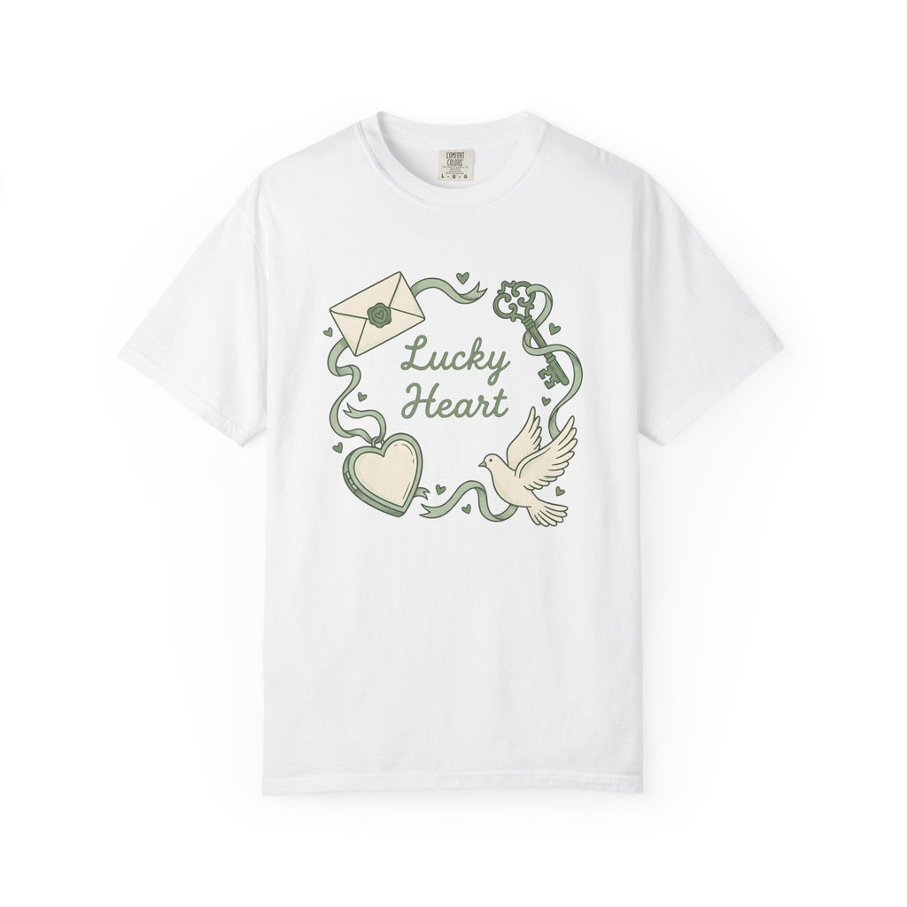 Heart Lock Bird Design Shirt St Patrick's Day Romance Gift Women Retro Tee Lock T-Shirt Shamrock Fan Vintage Tshirt Love Graphic Sketch
