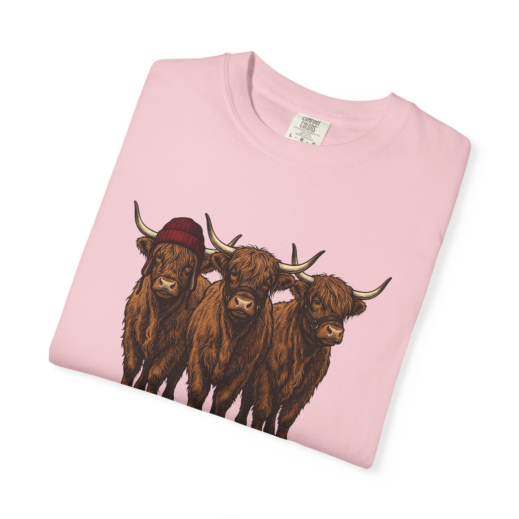 Scottish Cattle Trio Shirt Christmas Livestock Gift Women Cartoon Tee Cow T-Shirt Xmas Fan Comic Tshirt Farm Graphic Rustic Winter Cap