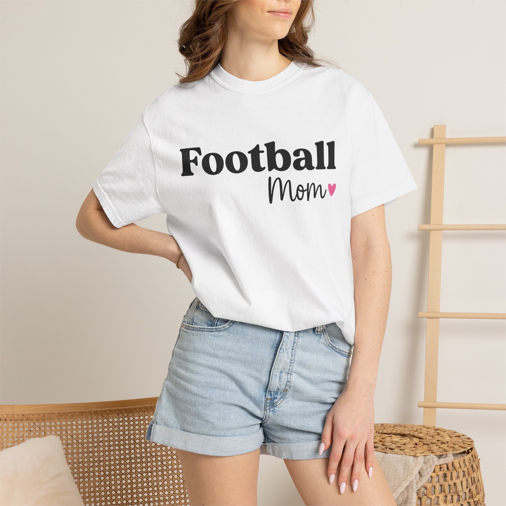 Football Mama Shirt Moms Sportswear Gift Women Sleek Tee Football Mom Mom Fan Modern Tshirt Athletic Graphic Current Heart Shape Tshirt