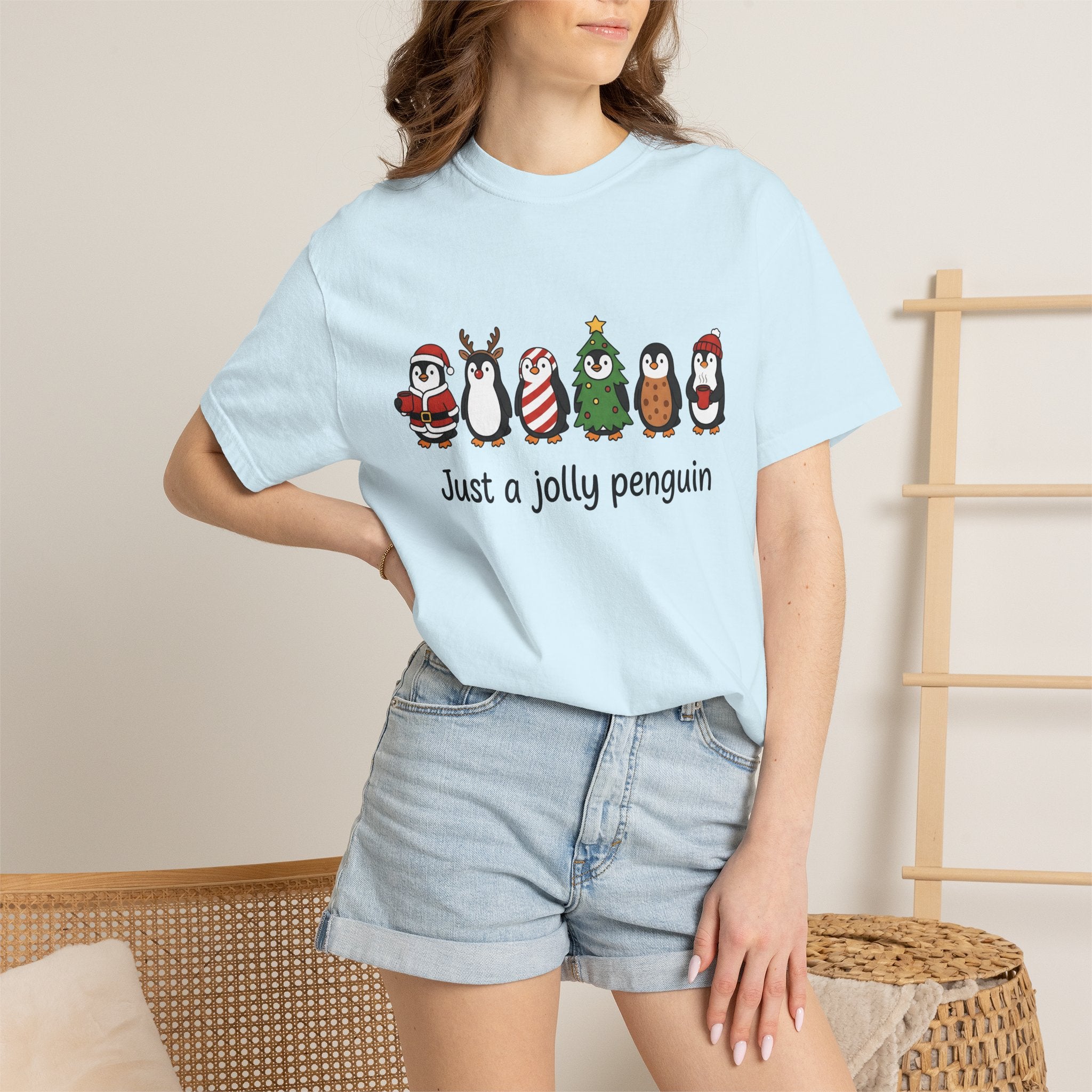 Penguin Drawing Shirt Christmas Pets Gift Women Sweet Tee Pinguin T-Shirt Xmas Fan Cartoon Tshirt Animal Graphic Animated Festive Hat Tshirt