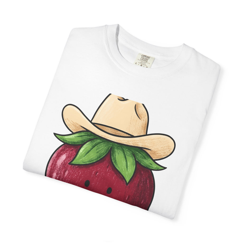 Strawberry Cowboy Shirt Cowgirl Fruit Gift Women Cartoon Tee Cowboy T-Shirt Rodeo Fan Comic Tshirt Berry Illustration Doodle Cowboy Hat