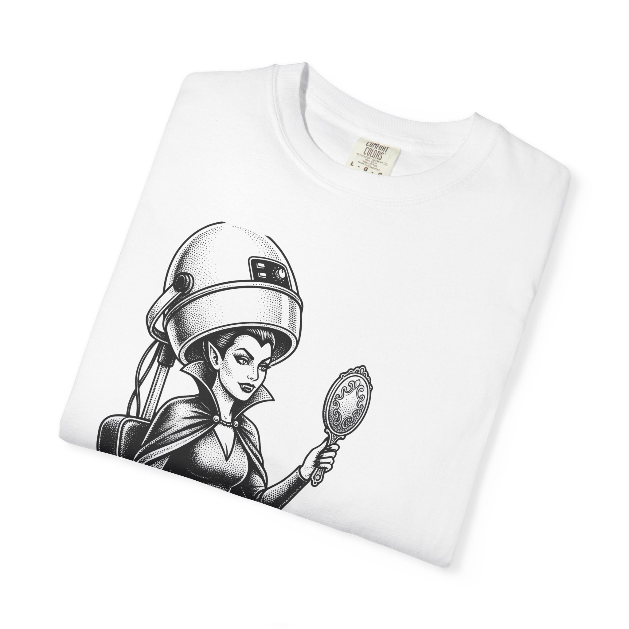 Vampire Hairdresser Shirt Gothic Fright Gift Women Body Art Tee Vampire T-Shirt Horror Fan Tattoo Tshirt Scary Graphic Old School Mirror