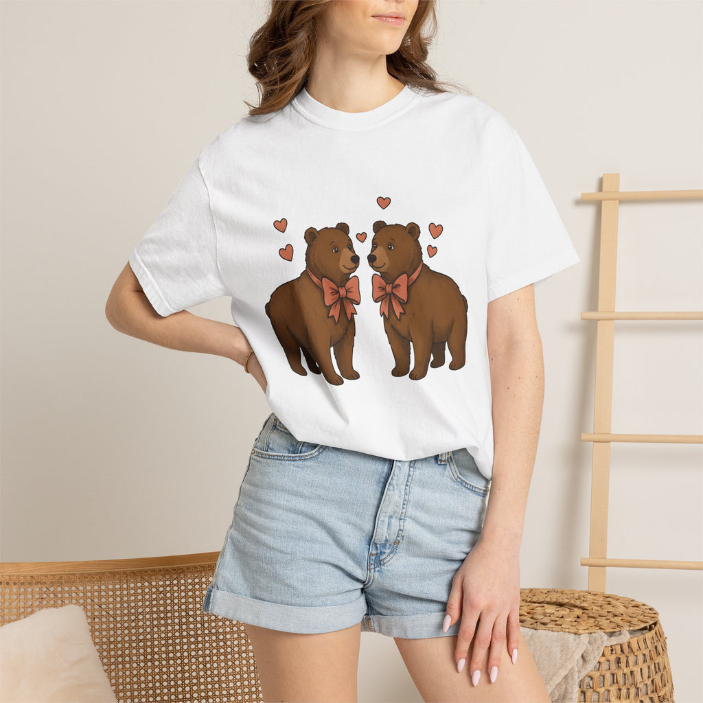 Bear Couple Shirt Animals Love Gift Women Cute Tee Bear T-Shirt Animal Fan Cartoon Tshirt Romance Graphic Hand Drawn Hearts Tshirt
