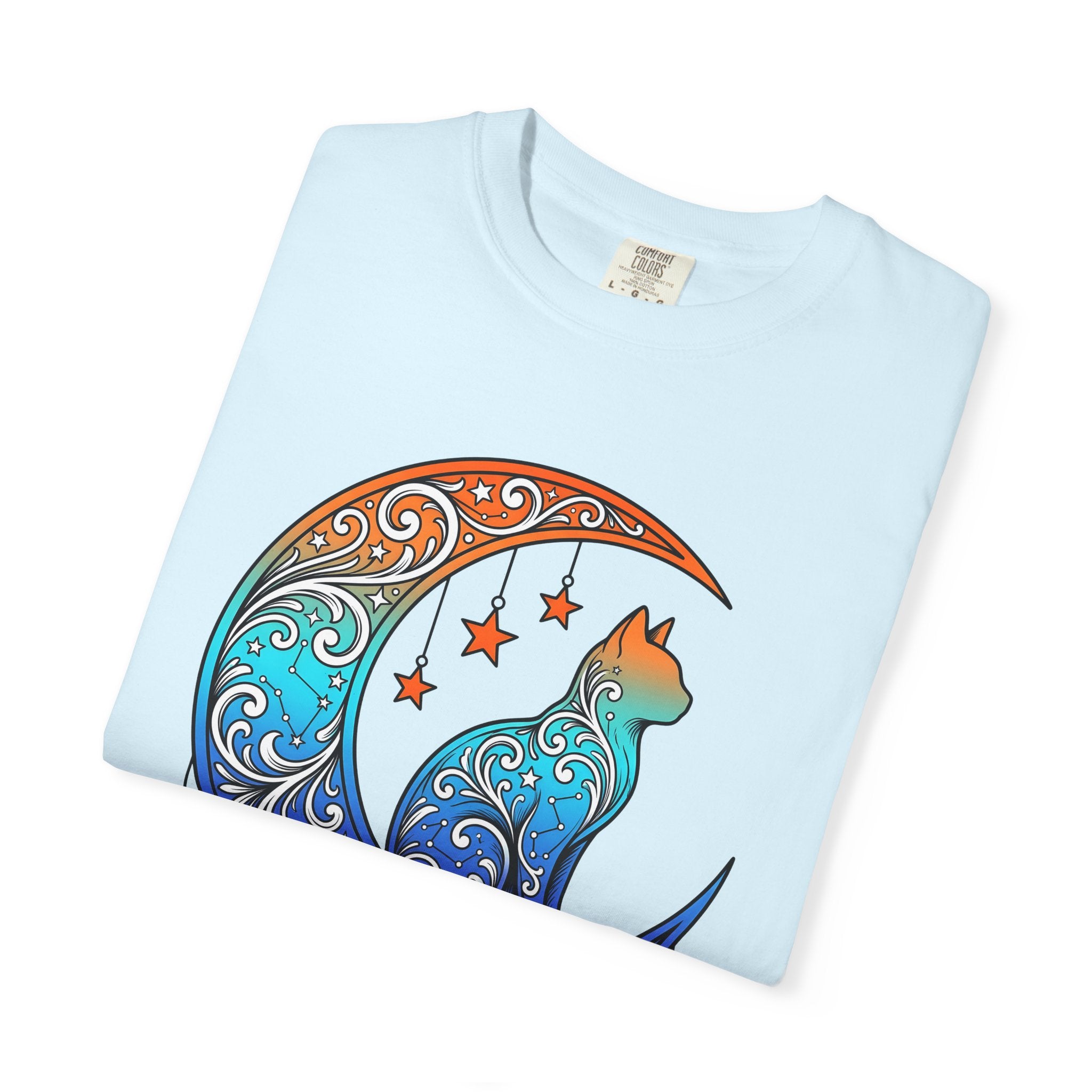 Celestial Cat Shirt Cat Moon Gift Women Boho Tee Kitty T-Shirt Cat Fan Feline Tshirt Lunar Graphic Psychedelic Stars Tshirt