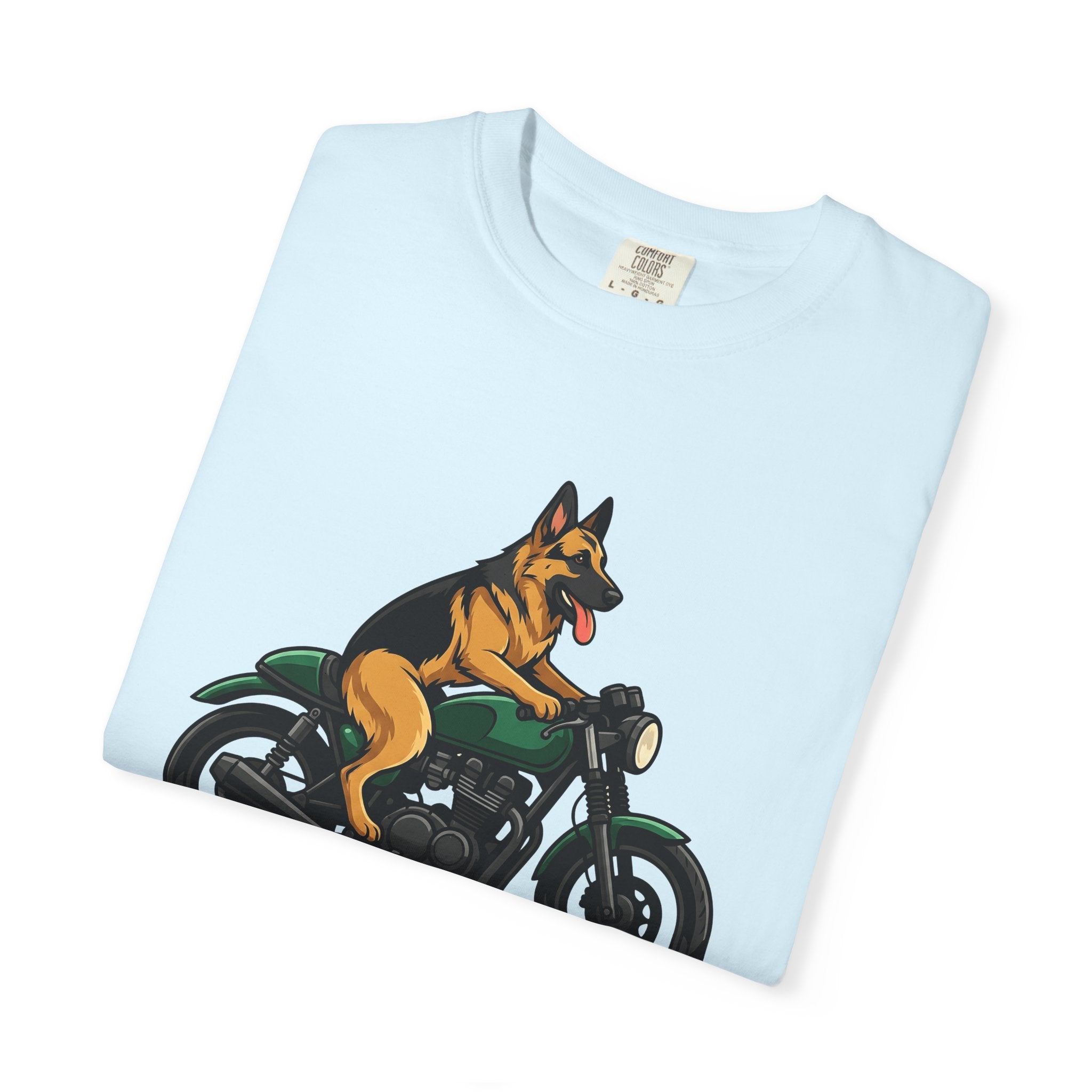 German Shepherd Motorcycle Shirt Dog Biker Gear Gift Women Animated Tee Shepherd Motorcycle T-Shirt Dog Fan Cartoon Tshirt Biker Graphic