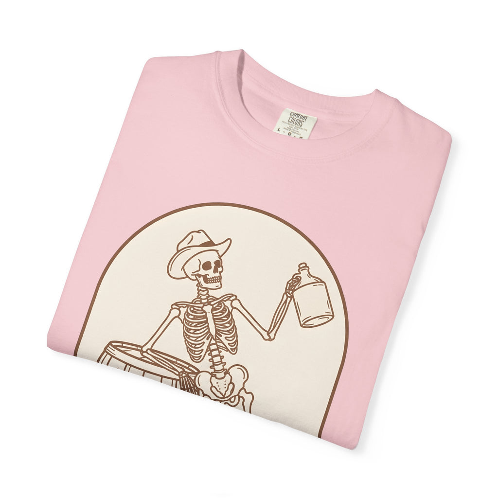 Western Skeleton Shirt Halloween Cowboy Gift Women Sketch Tee Skeleton T-Shirt Horror Fan Sketched Tshirt Rodeo Graphic Retro Whiskey Cask