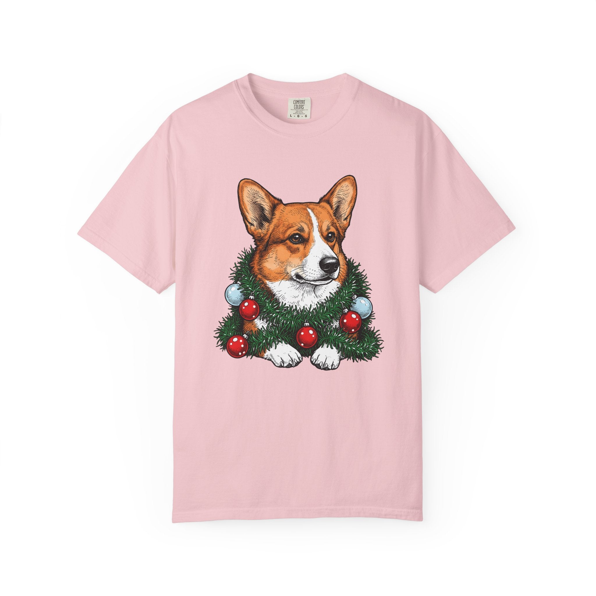 Corgi Pet Shirt Dog Yuletide Gift Women Line Art Tee Puppy T-Shirt Dog Fan Minimalist Tshirt Christmas Graphic Cartoon Festive Wreath Tshirt