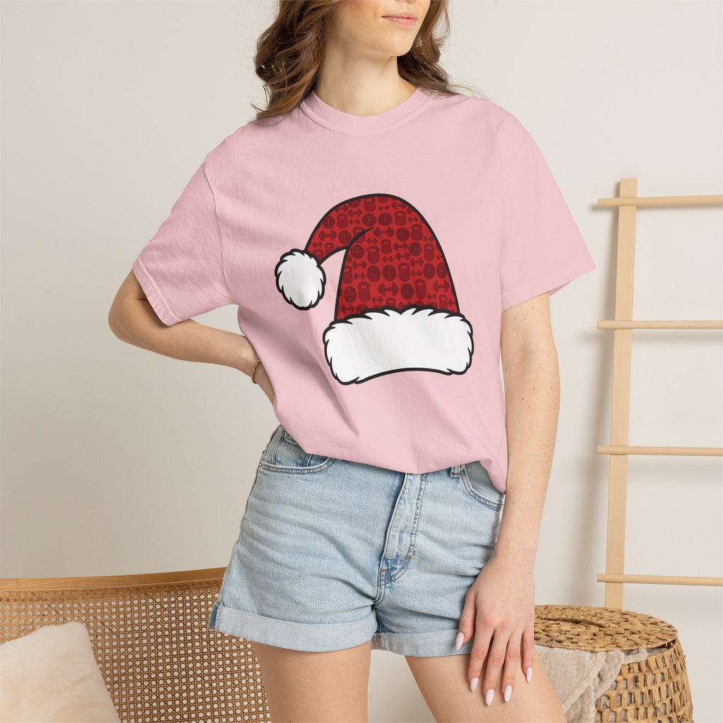 Santa Hat Shirt Christmas Workout Gift Women Cute Tee Christmas Hat T-Shirt Xmas Fan Fitness Graphic Tshirt Clean Barbell Tshirt