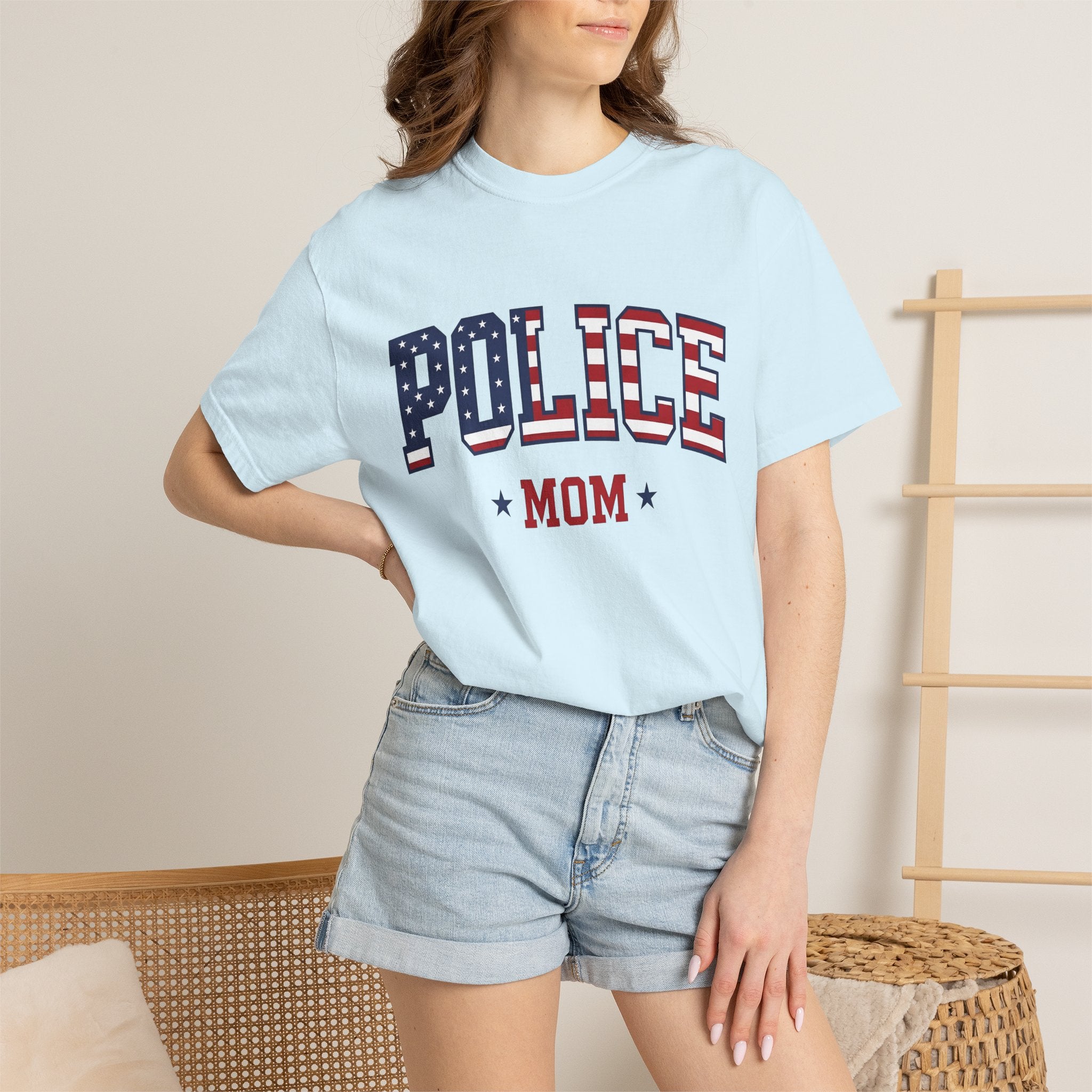 Law Enforcement Badge Shirt Police Mom Kin Gift Women Illustrative Tee Badge T-Shirt Police Mother Enthusiast Illustrated Tshirt Family