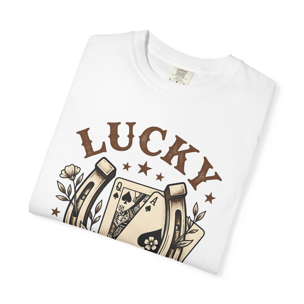 Horseshoe Poker Cards Shirt Cowgirl Betting Gift Women Sketch Tee Playing Cards T-Shirt Rodeo Fan Hand Drawn Tshirt Wagering Graphic Cartoon