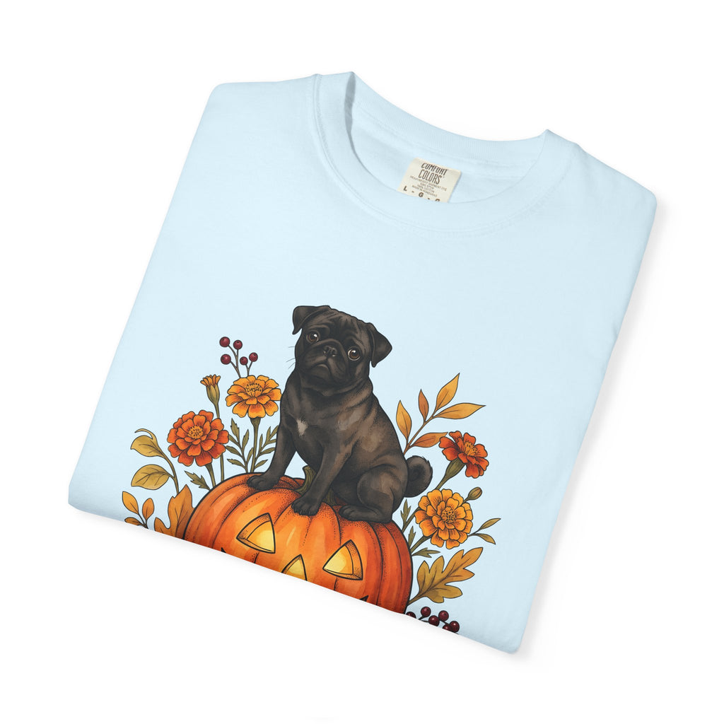 Pug Pumpkin Shirt Halloween Canine Fan Gift Women Old School Tee Gourd T-Shirt Horror Fan Retro Tshirt Dog Graphic Cartoon Fall Flowers