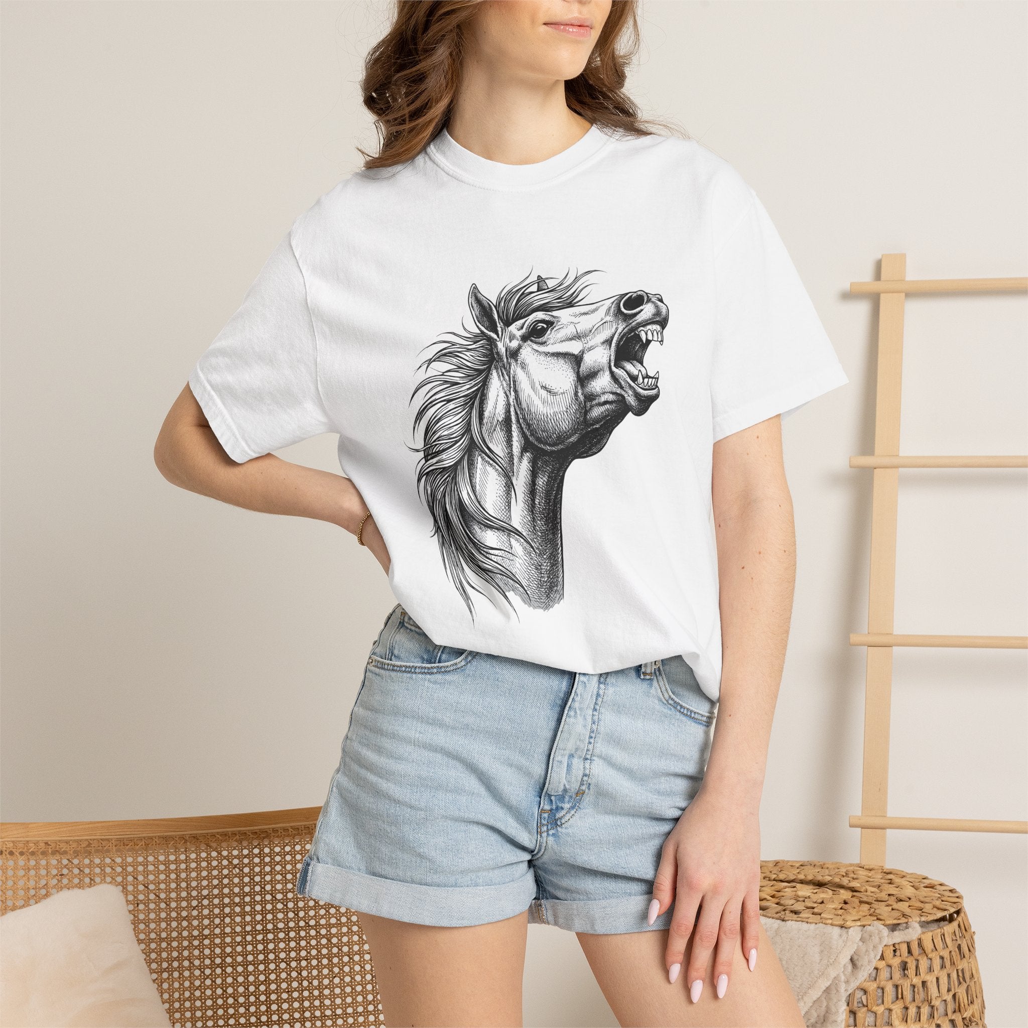 Stallion Head Shirt Animals Mounts Gift Women Cartoon Tee Horse T-Shirt Animal Fan Toon Tshirt Horseback Graphic Classic Flowing Mane Tshirt