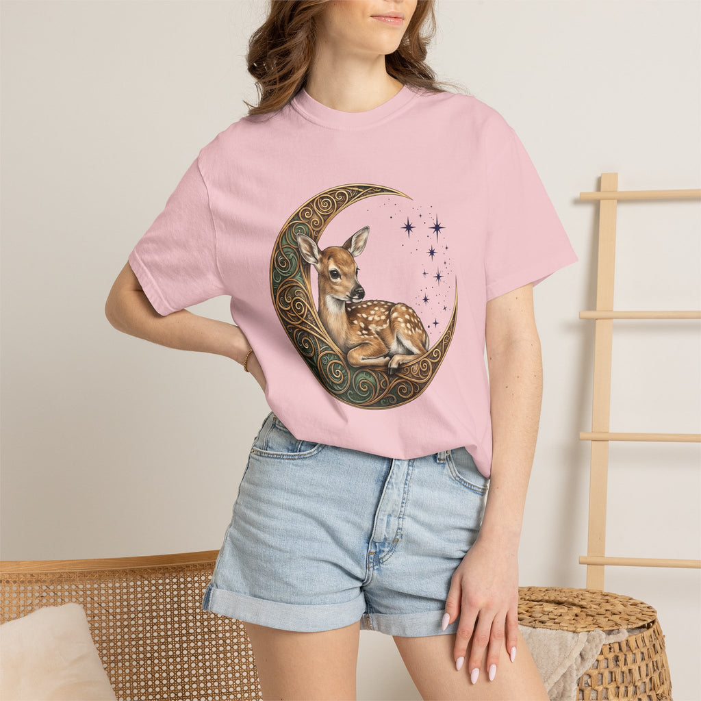 Deer Moon Shirt Animals Nature Gift Women Boho Tee Moonlight T-Shirt Wildlife Fan Bohemian Tshirt Environmental Graphic Vintage Stars Tshirt