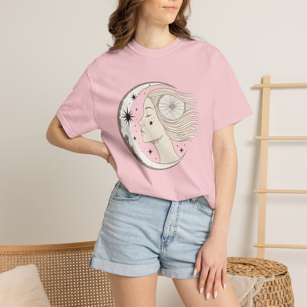Moon Goddess Shirt Sports Celestial Gift Women Boho Tee Lunar T-Shirt Athlete Enthusiast Bohemian Tshirt Galaxy Graphic Vintage Bicycle