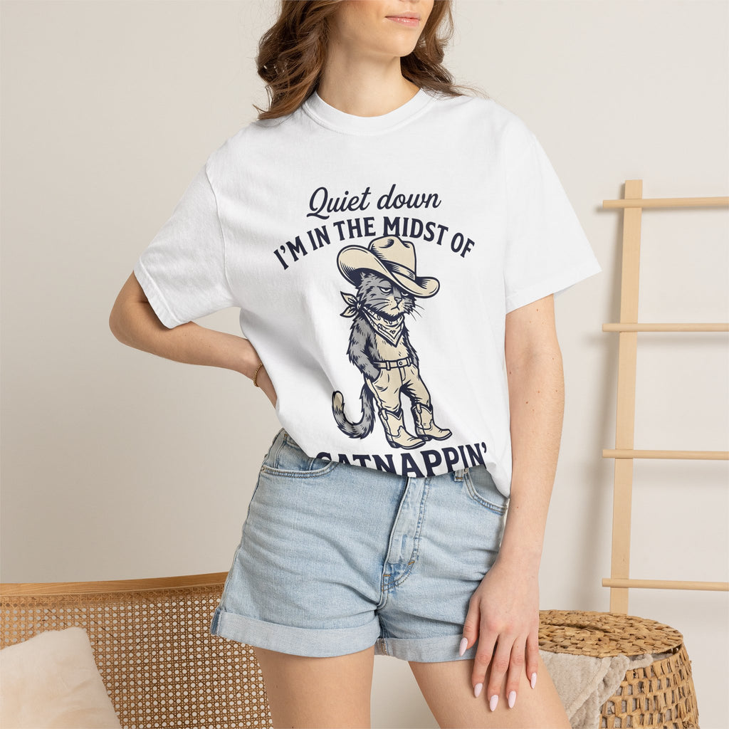 Cat Cowboy Shirt Cat Country Gift Women Animated Tee Kitty T-Shirt Cat Fan Cartoon Tshirt Country Graphic Classic Leather Boots Tshirt