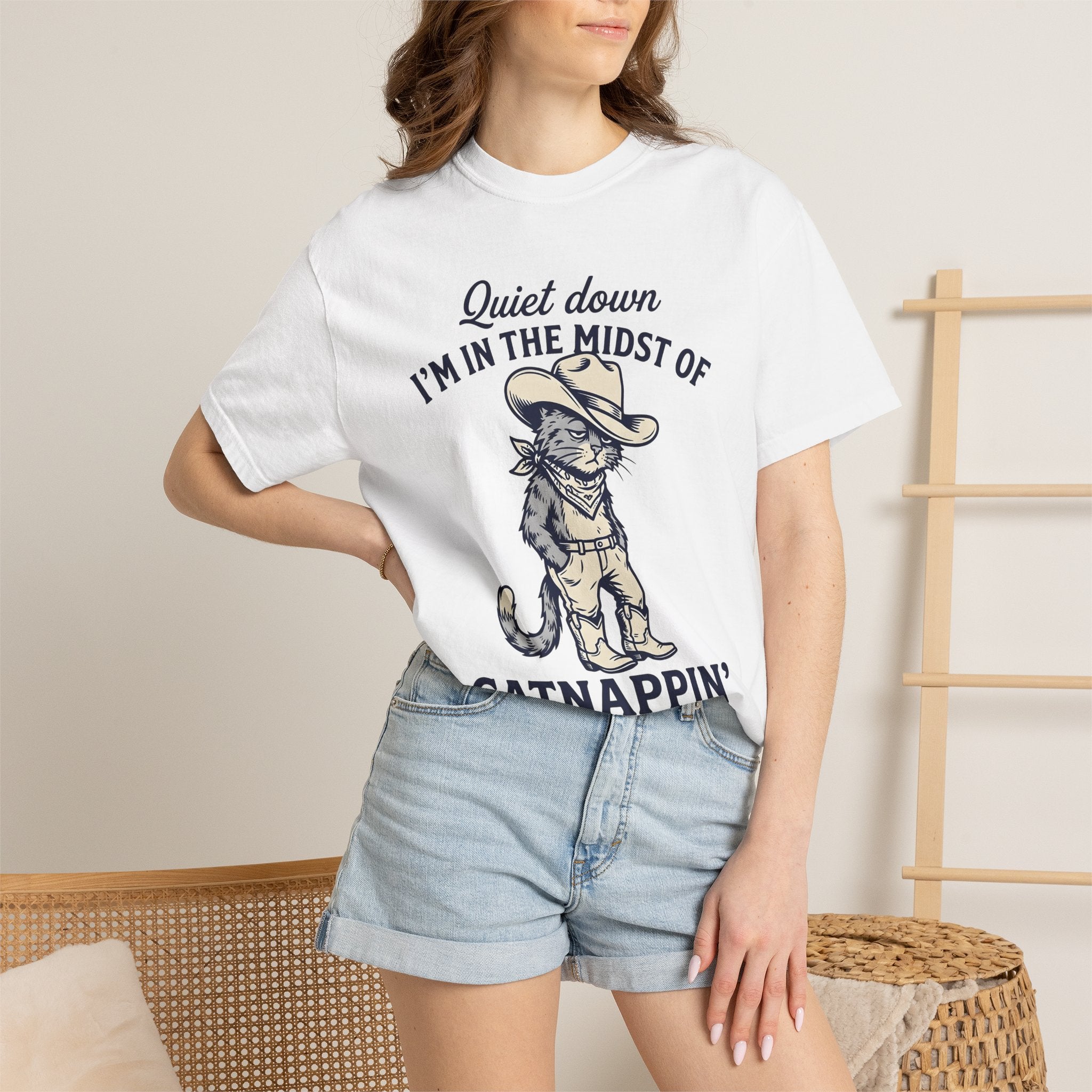 Cat Cowboy Shirt Cat Country Gift Women Animated Tee Kitty T-Shirt Cat Fan Cartoon Tshirt Country Graphic Classic Leather Boots Tshirt