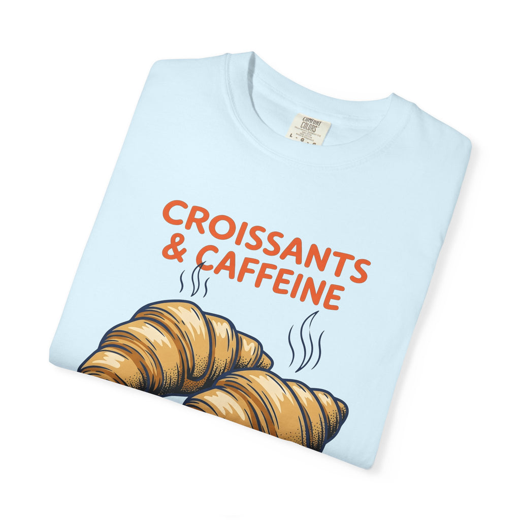 Croissant Clipart Shirt Coffee Morning Gift Women Rustic Tee Pastry T-Shirt Coffee Fan Java Enthusiast Vintage Tshirt Dawn Graphic Ink Mist