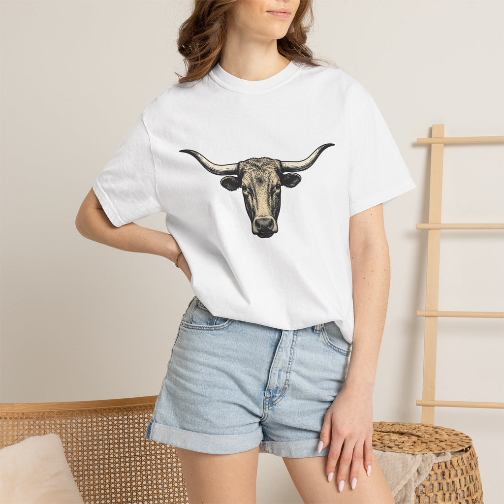 Longhorn Cattle Shirt Western Livestock Gift Women Tribal Tee Cows T-Shirt Cowboy Fan Primitive Tshirt Farm Graphic Hand Drawn Antlers