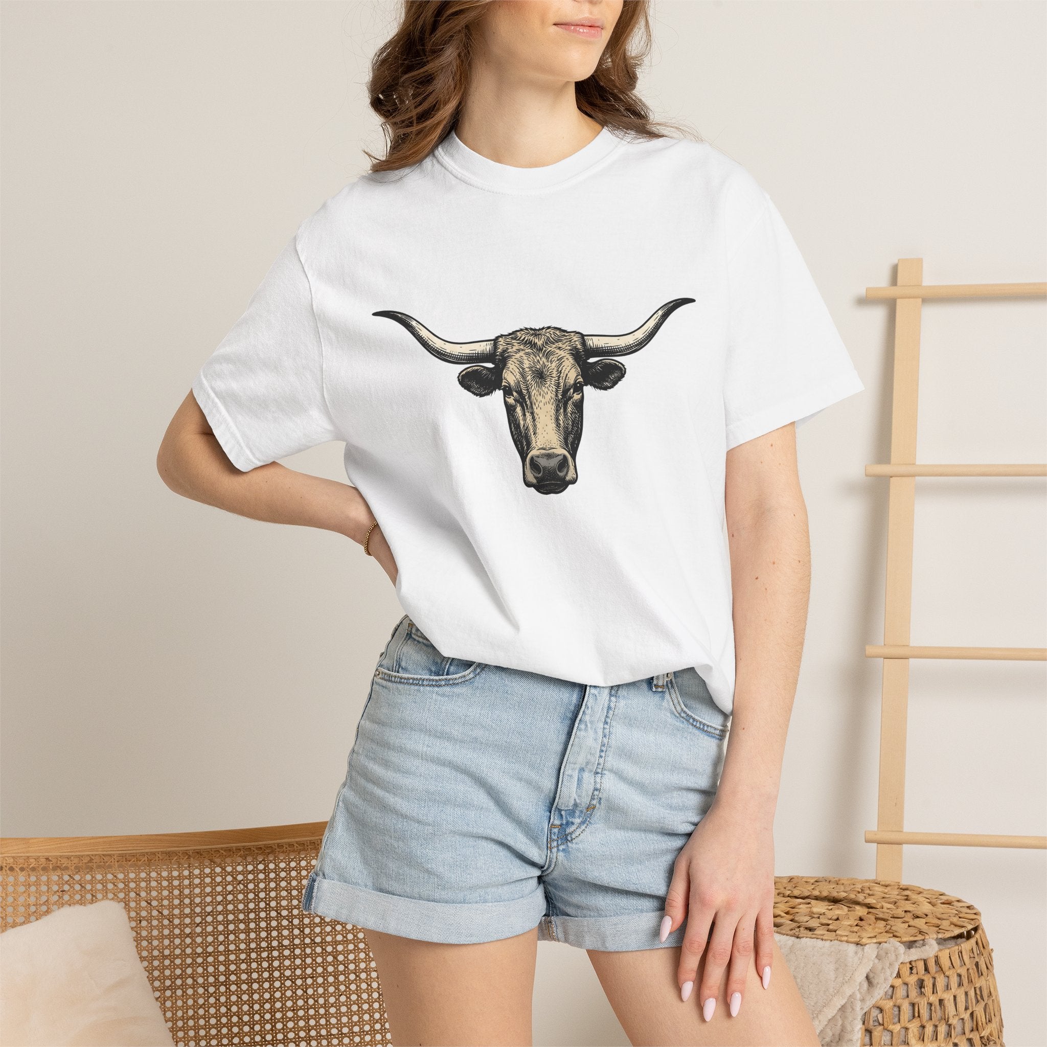 Longhorn Cattle Shirt Western Livestock Gift Women Tribal Tee Cows T-Shirt Cowboy Fan Primitive Tshirt Farm Graphic Hand Drawn Antlers