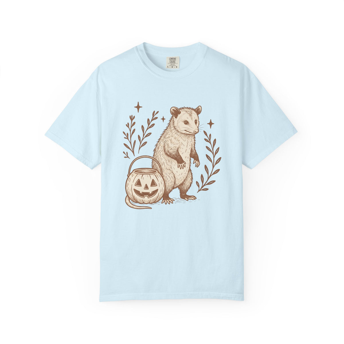 Opossum Pumpkin Shirt Halloween Wildlife Gift Women Sketch Tee Possum T-Shirt Horror Fan Drawing Graphic Tshirt Retro Star Shapes Tshirt