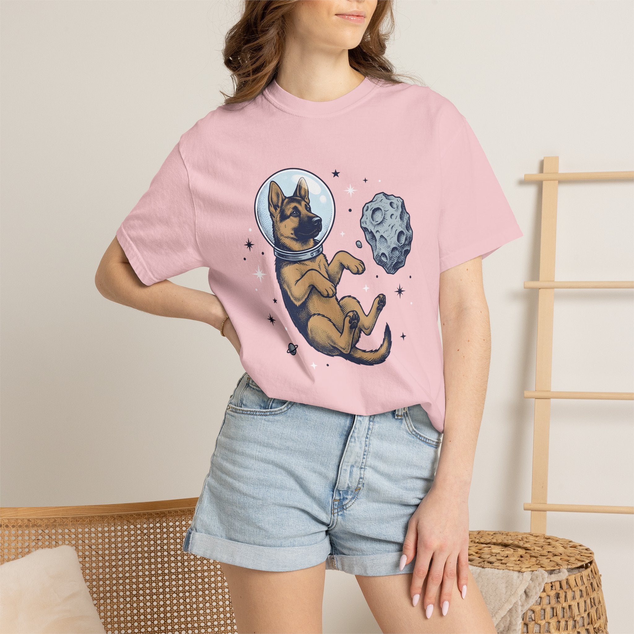 Space Dog Shirt Dog Galaxy Gift Women Retro Tee Astronaut T-Shirt Dog Owner Pup Vintage Tshirt Cosmic Illustration Sketch Meteor Tshirt