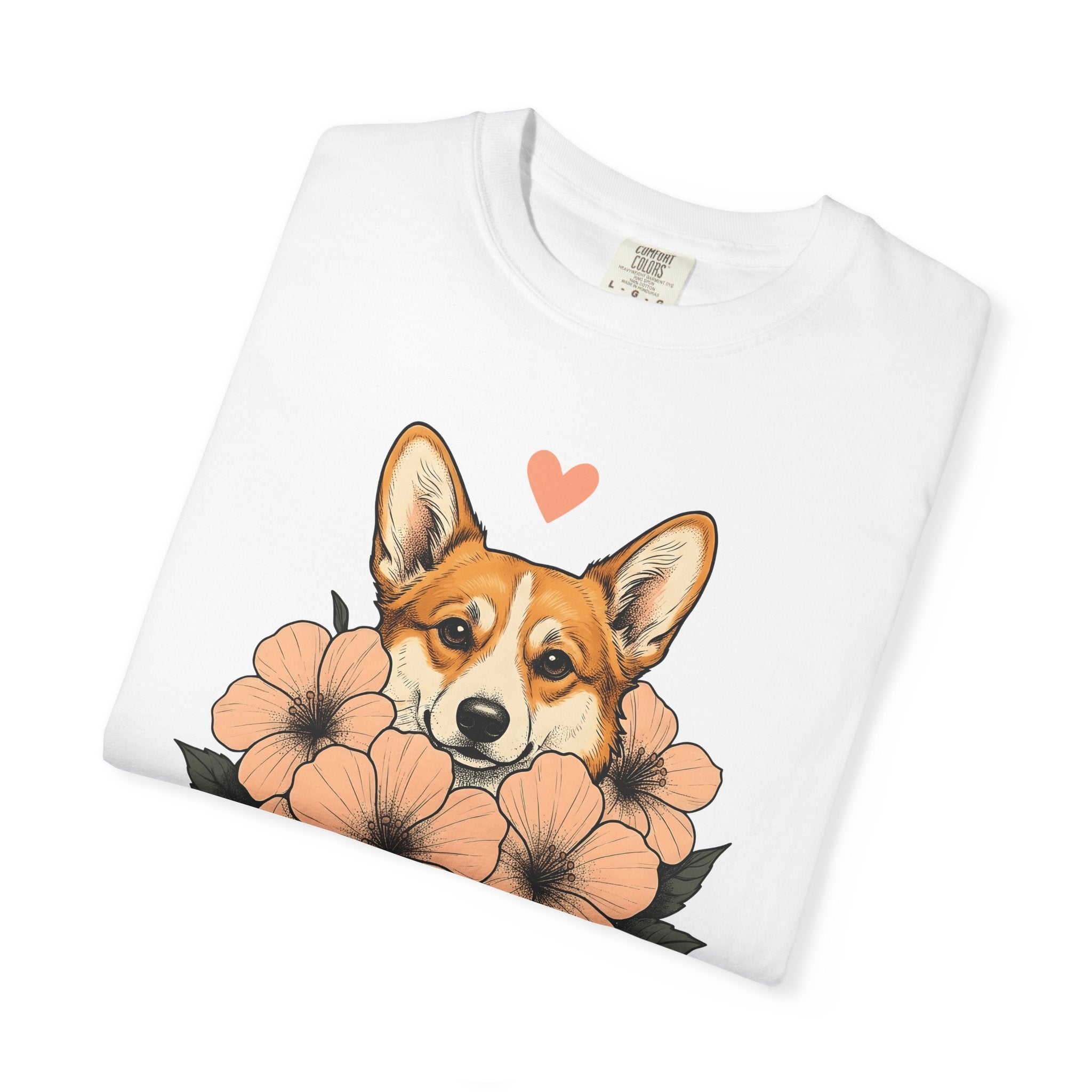 Corgi Pet Shirt Dog Plants Gift Women Line Art Tee Puppy T-Shirt Dog Fan Minimalist Tshirt Botanical Graphic Rustic Garden Flowers Tshirt