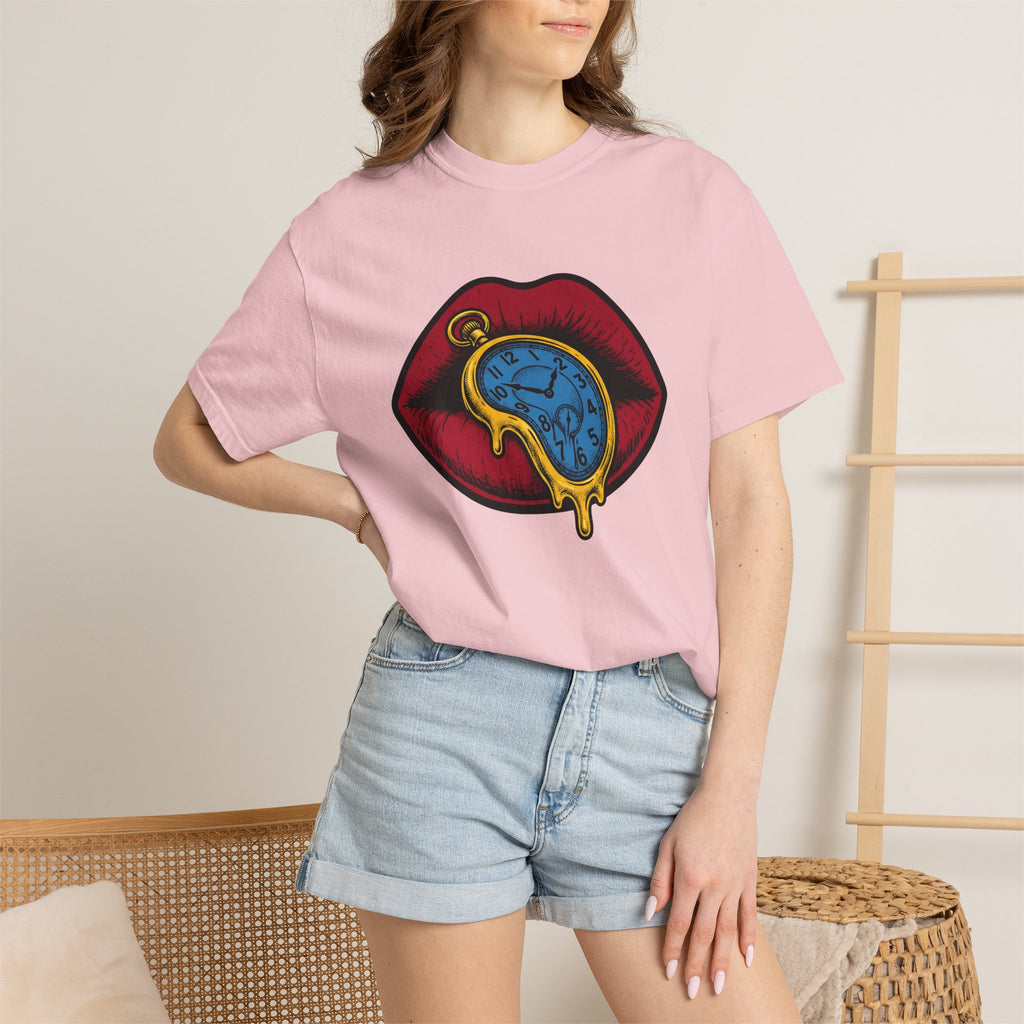 Melting Clock Lips Shirt Surreal Fashion Gift Women Pop Art Tee Timepiece T-Shirt Surrealist Fan Pop Culture Tshirt Style Graphic Vintage