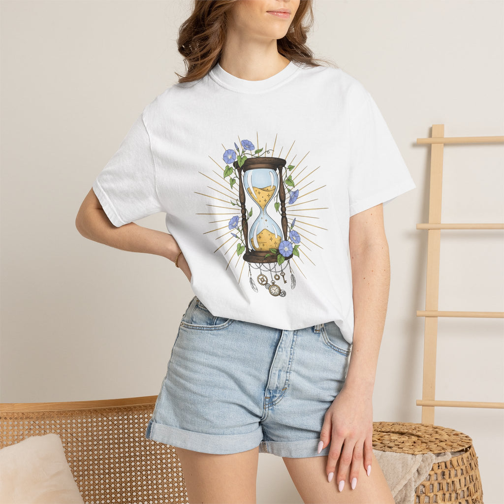 Hourglass Floral Shirt Boho Chic Celestial Gift Women Boho Tee Sand Timer T-Shirt Bohemian Fan Hippie Tshirt Galaxy Graphic Vintage Gears