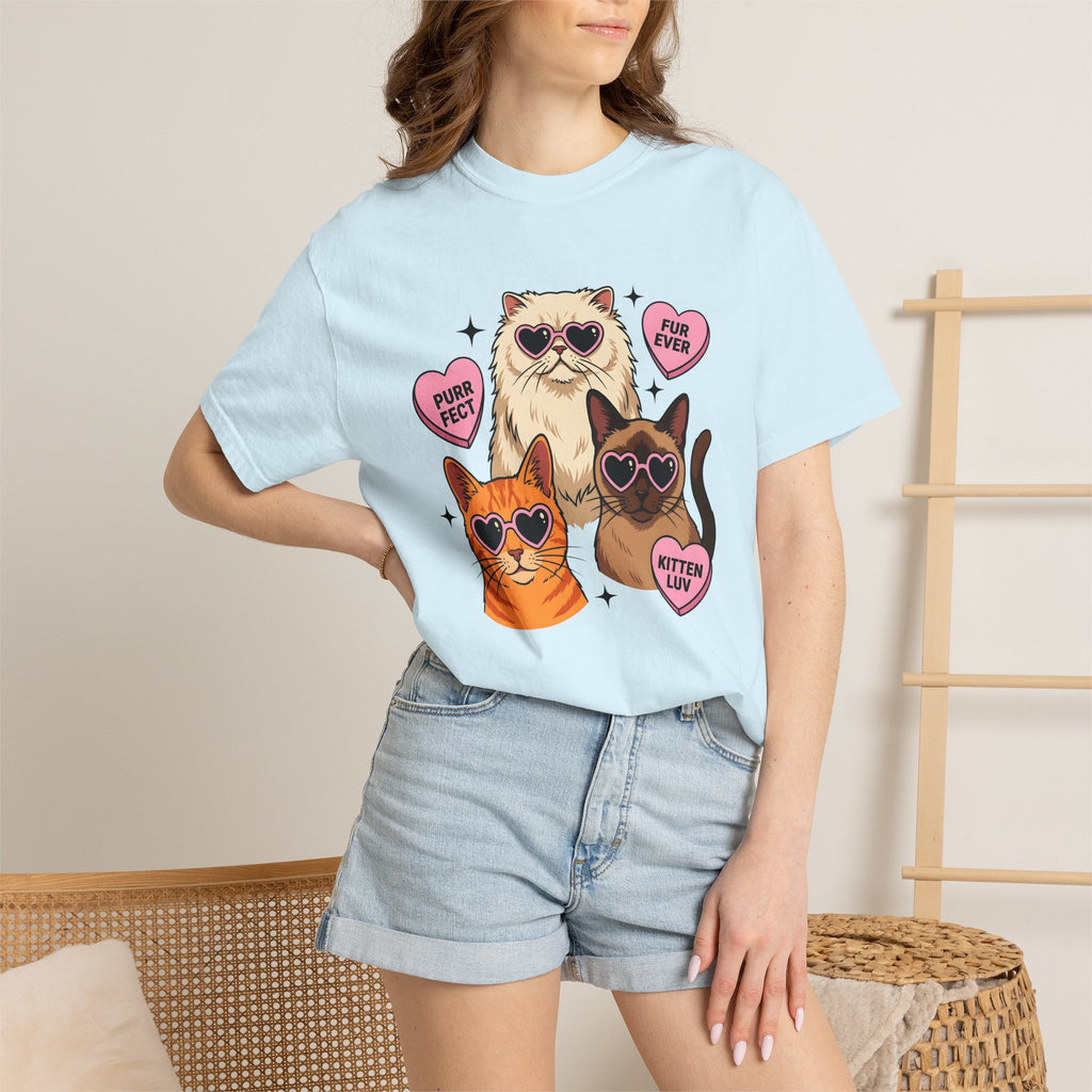 Cat Trio Shirt St. Valentine's Day Animal Gift Women Comic Tee Kittens T-Shirt Valentine Fan Cartoon Tshirt Creature Graphic Vintage Heart