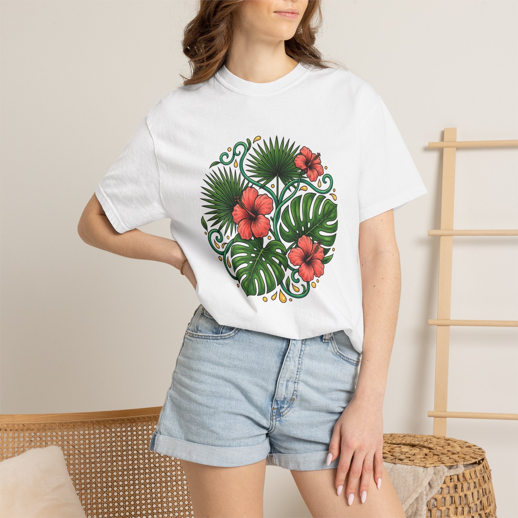 Tropical Blooms Shirt Floral Plants Gift Women Floral Illustration Tee Tropical Flowers T-Shirt Flower Fan Botanical Tshirt Foliage Graphic