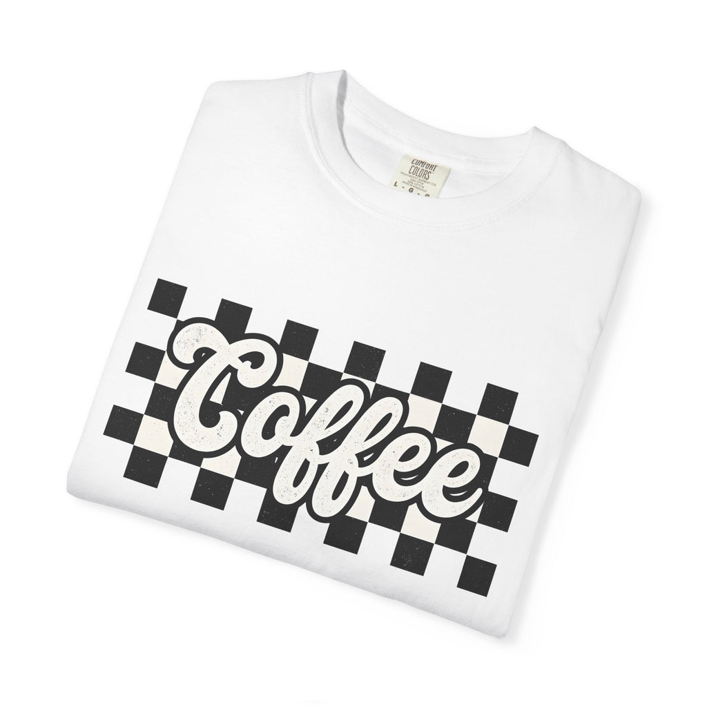 Coffee Text Shirt Mom Coffee Gift Women Retro Tee Java T-Shirt Mother Fan Vintage Tee Retro Tshirt Coffee Graphic Vintage Checkerboard