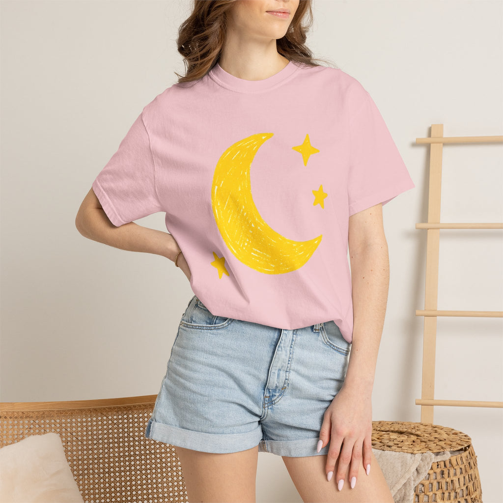 Crescent Moon Shirt Boho Chic Planets Gift Women Cartoon Tee Moon T-Shirt Bohemian Fan Cartoon Tshirt Galaxy Graphic Basic Stars Tshirt