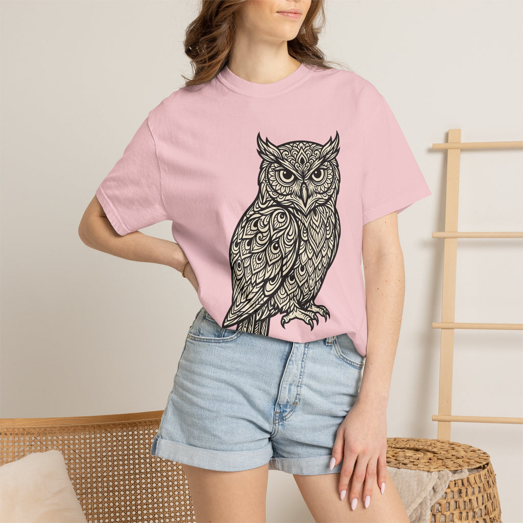 Owl Design Shirt Animals Wildlife Gift Women Bohemian Tee Owl T-Shirt Creature Fan Wildlife Graphic Tshirt Sketch Lace Pattern Tshirt