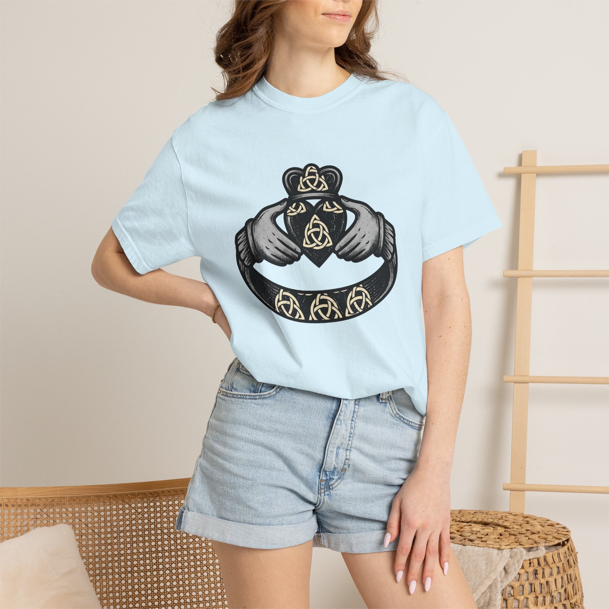 Claddagh Accessory Shirt St Patrick's Day Heritage Gift Women Sketch Tee Claddagh T-Shirt St Patrick's Day Enthusiast Drawing Illustration