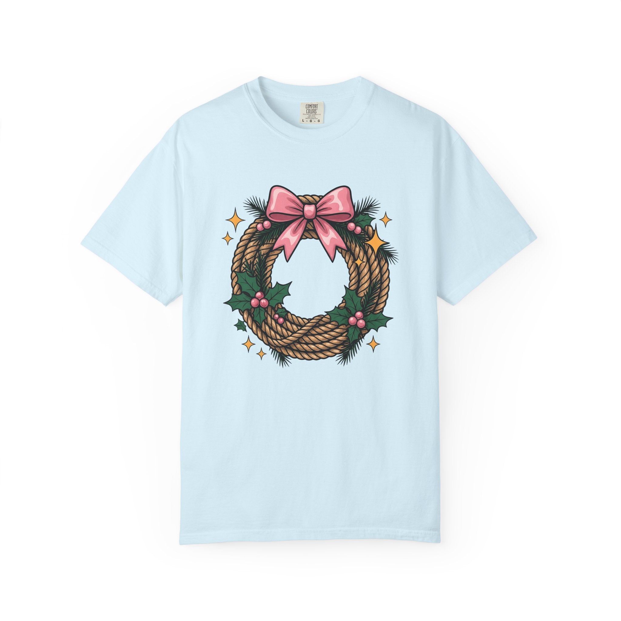 Cord Wreath Shirt Cowgirl Festive Gift Women Hand Drawn Tee Wreath T-Shirt Rodeo Fan Illustrated Graphic Classic Rose Bow Tshirt