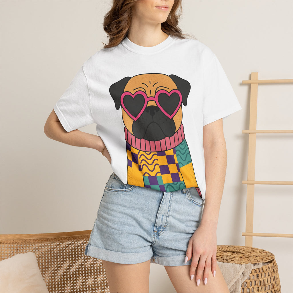Pug Pet Shirt Dog Outfit Gift Women Doodle Tee Pug T-Shirt Dog Fan Drawing Graphic Sketch Heart Eyewear Tshirt