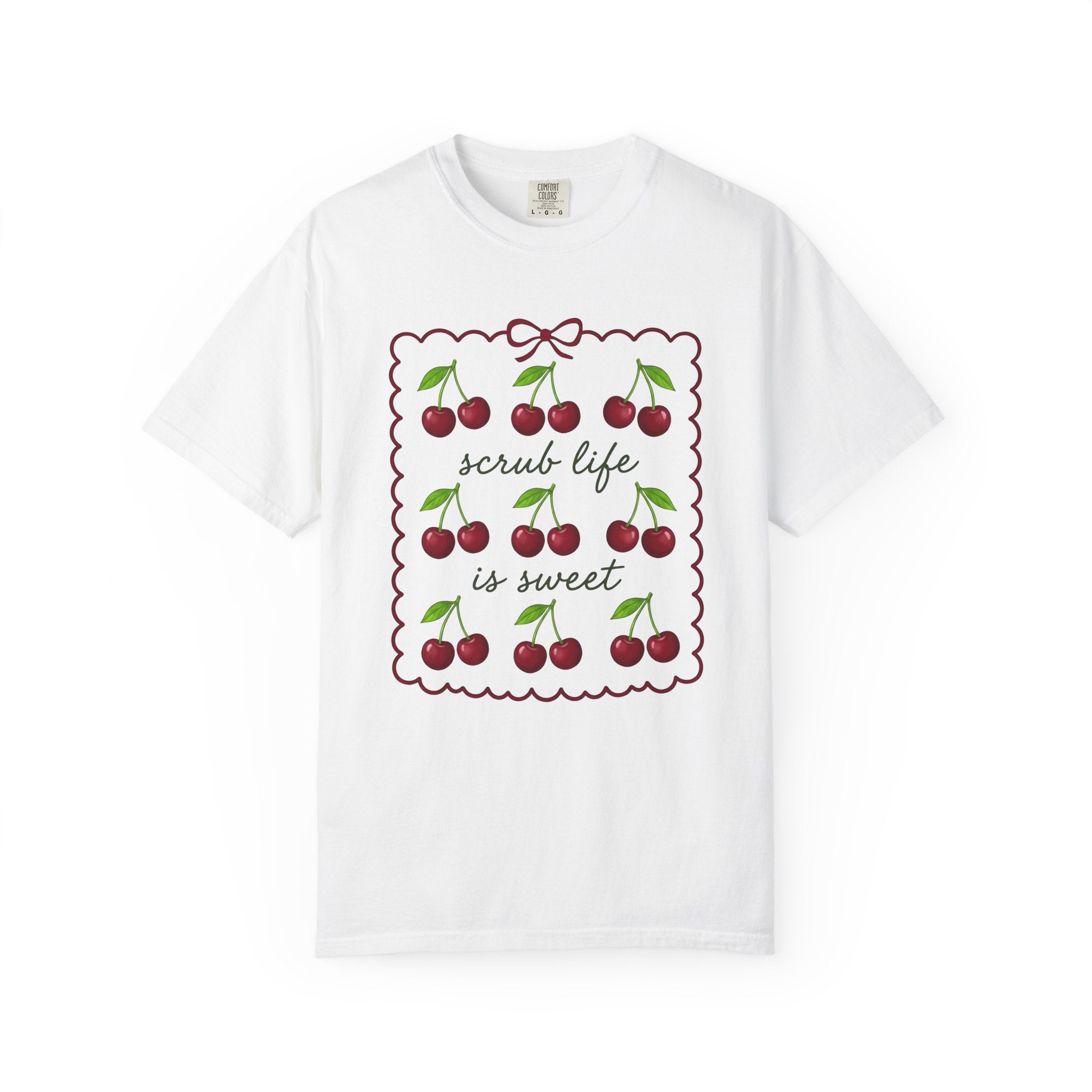 Cherry Graphic Shirt Nurses Food Gift Women Cute Tee Fruit T-Shirt Nurse Enthusiast Kawaii Tshirt Cuisine Graphic Hand Drawn Bow Tshirt