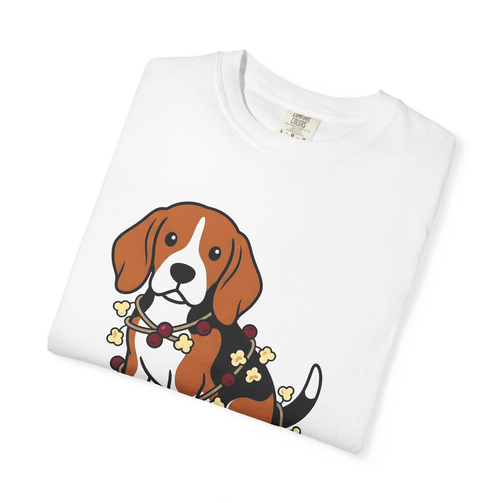 Beagle Hound Shirt Dog Holiday Decor Gift Women Animated Tee Hound Dog T-Shirt Dog Fan Cartoon Tshirt Christmas Graphic Clean Popcorn Chain