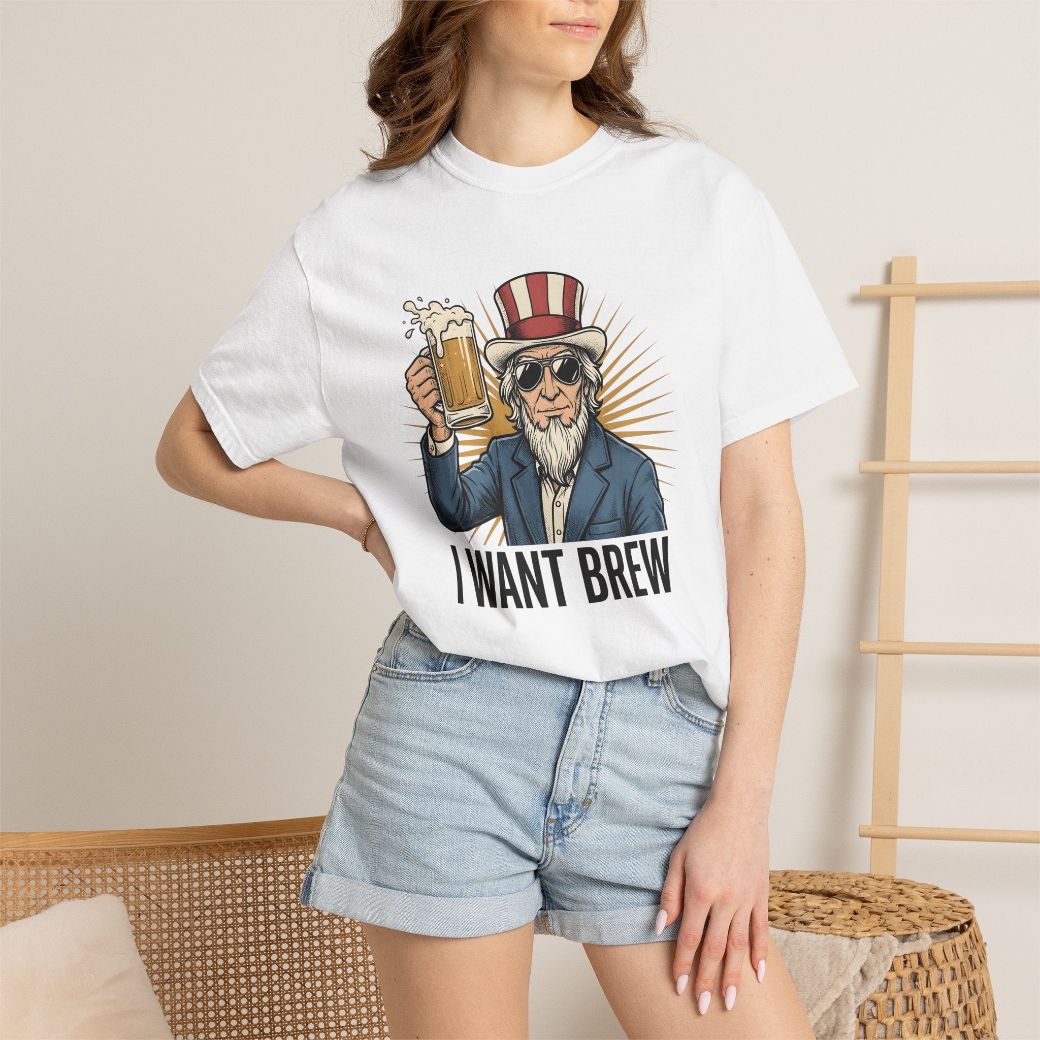 Uncle Sam Beer Shirt 4th Of July Beer Gift Women Vintage Tee Patriotic T-Shirt Beer Fan Patriotic Tshirt Beer Graphic Retro Sunglasses