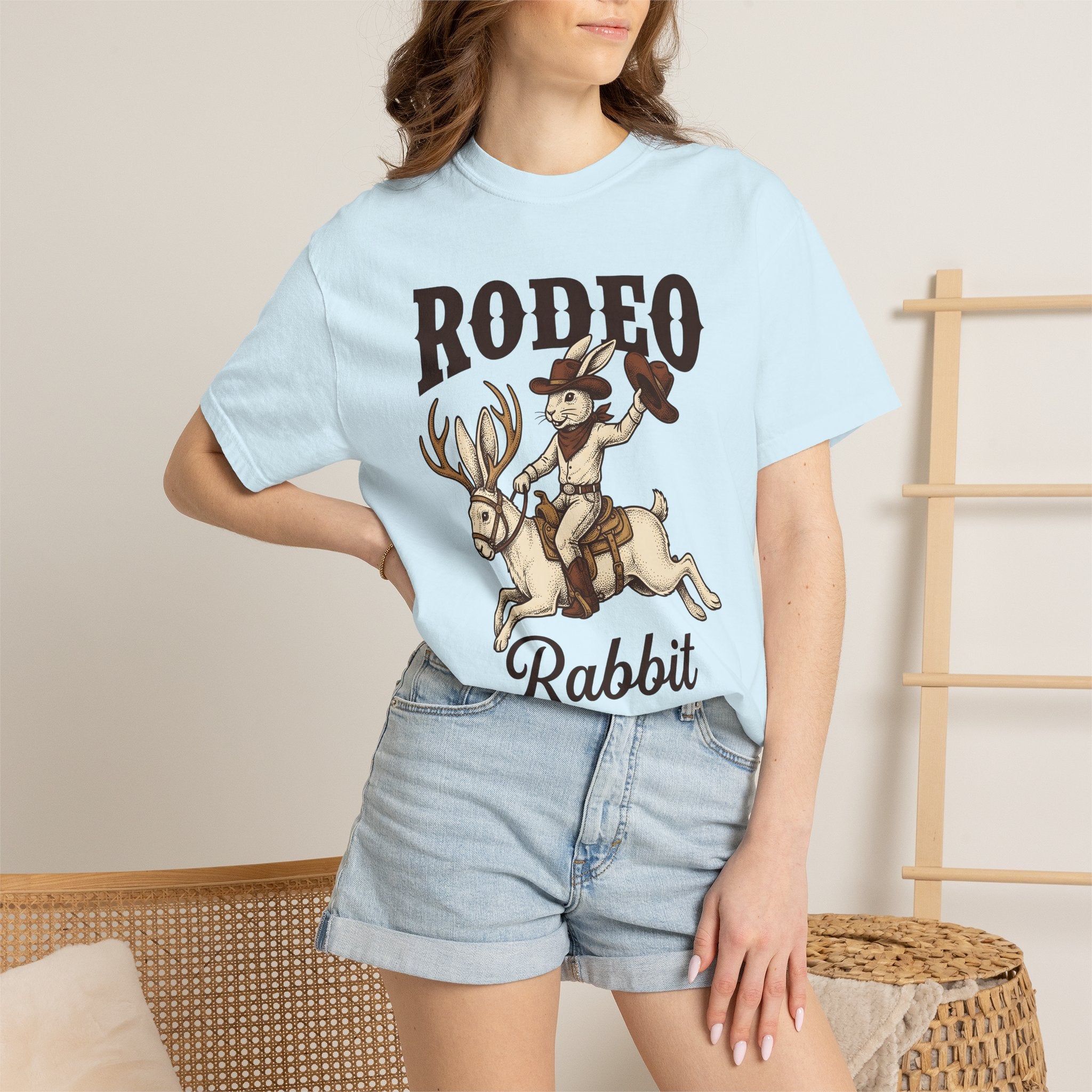 Western Rabbit Shirt Easter Rodeo Gift Women Classic Tee Bunny T-Shirt Easter Fan Vintage Tshirt Rodeo Graphic Ink Antlers Tshirt