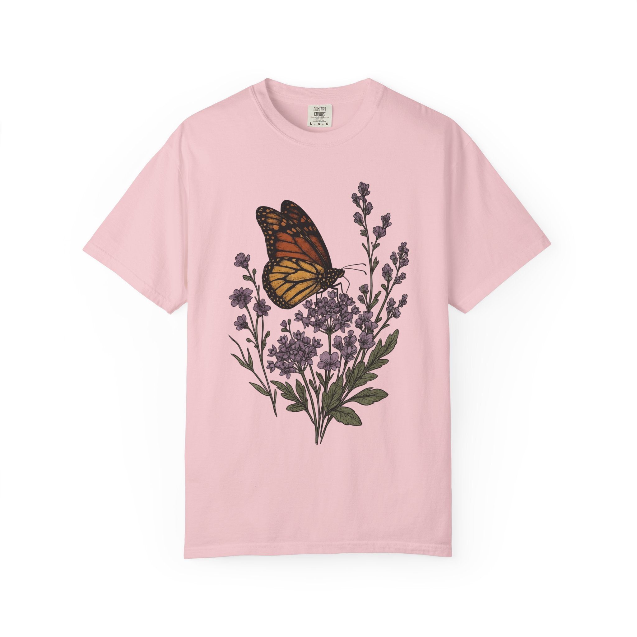 Butterfly Flowers Shirt Cottagecore Nature Gift Women Botanical Tee Butterfly T-Shirt Rustic Fan Floral Tshirt Environmental Graphic Vintage