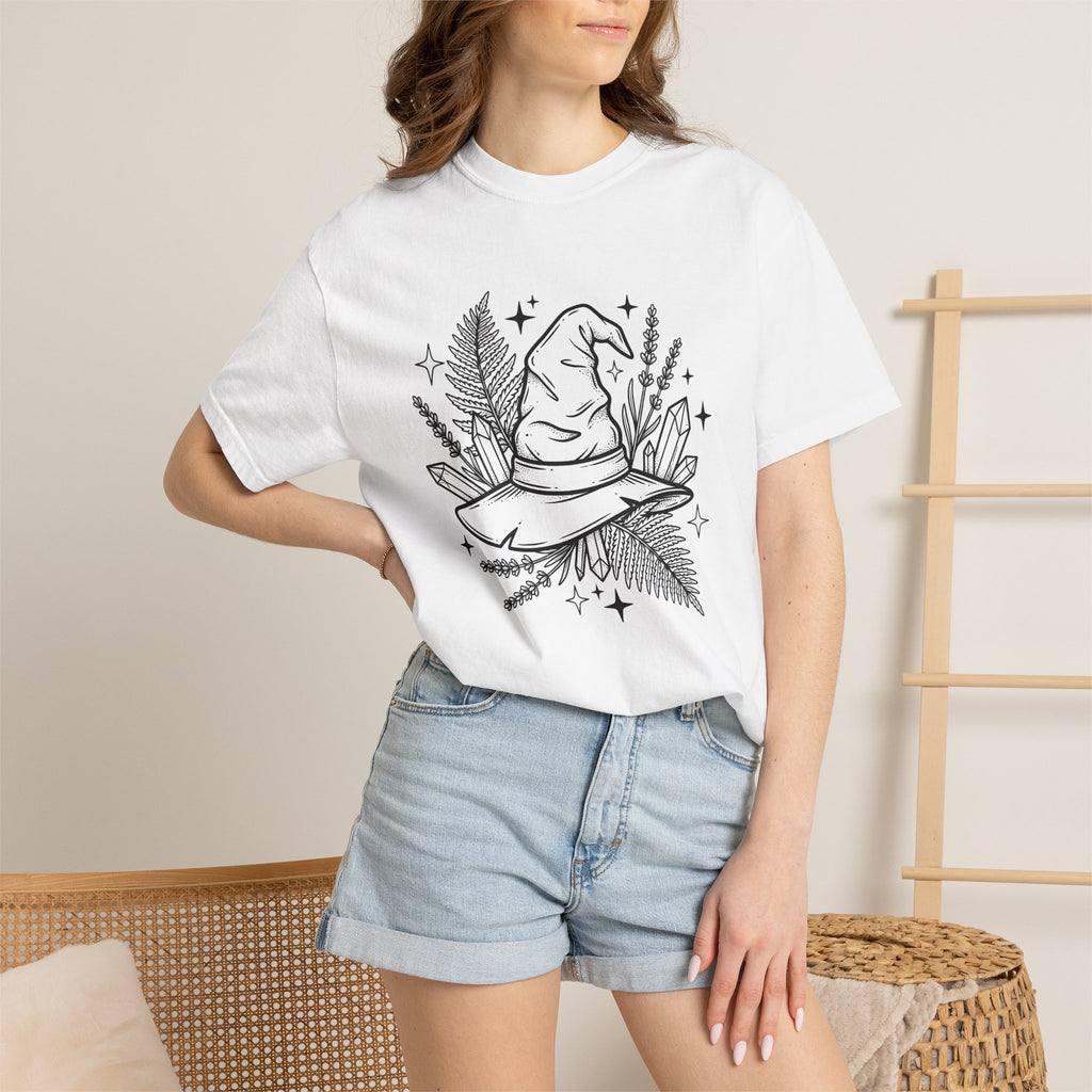 Magic Hat Shirt Halloween Occult Gift Women Ethnic Tee Tophat T-Shirt Horror Fan Witchy Tshirt Mystic Graphic Outline Stones Tshirt