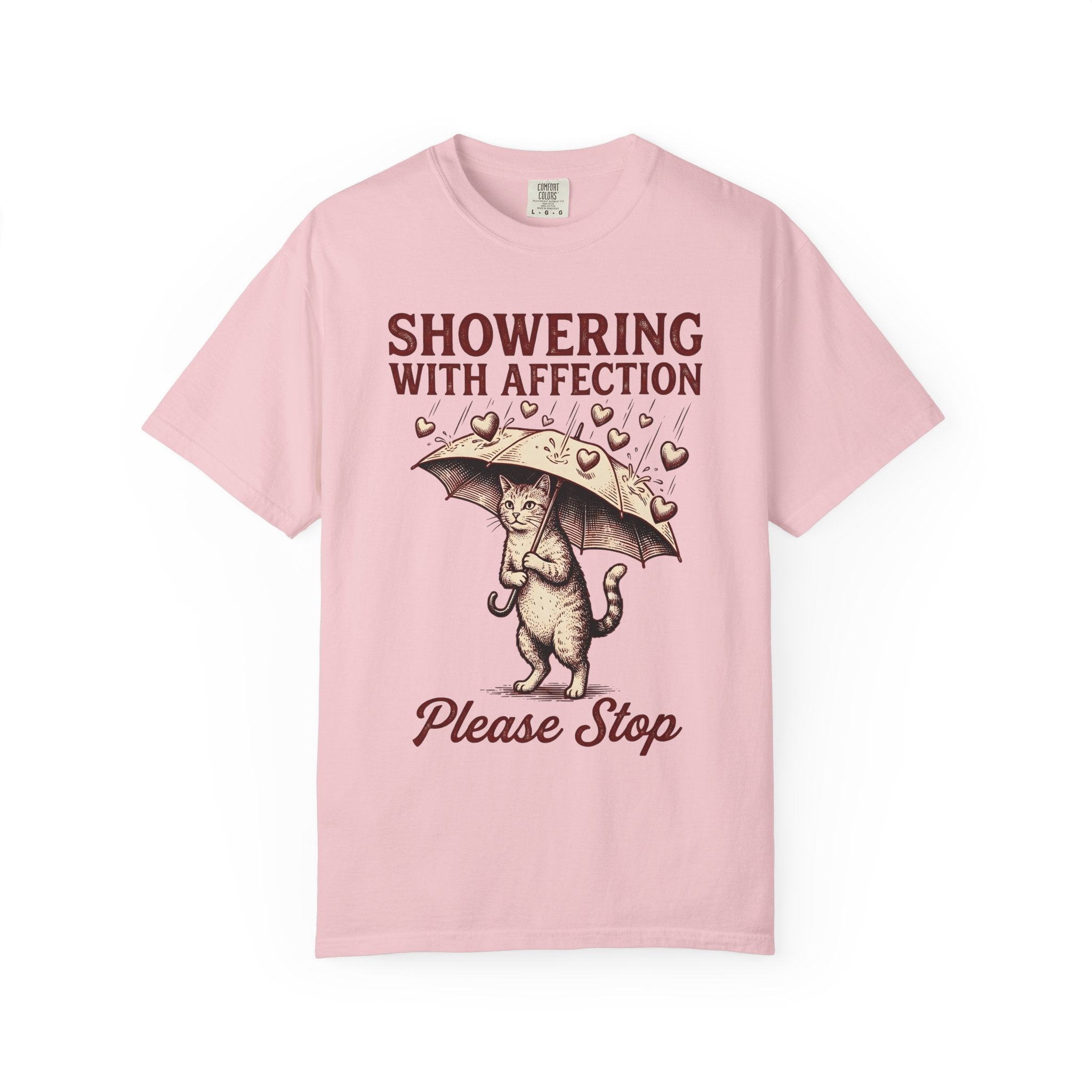 Cat Umbrella Shirt Cat Humor Gift Women Vintage Tee Parasol T-Shirt Feline Fan Retro Tshirt Funny Graphic Hand Drawn Hearts Tshirt
