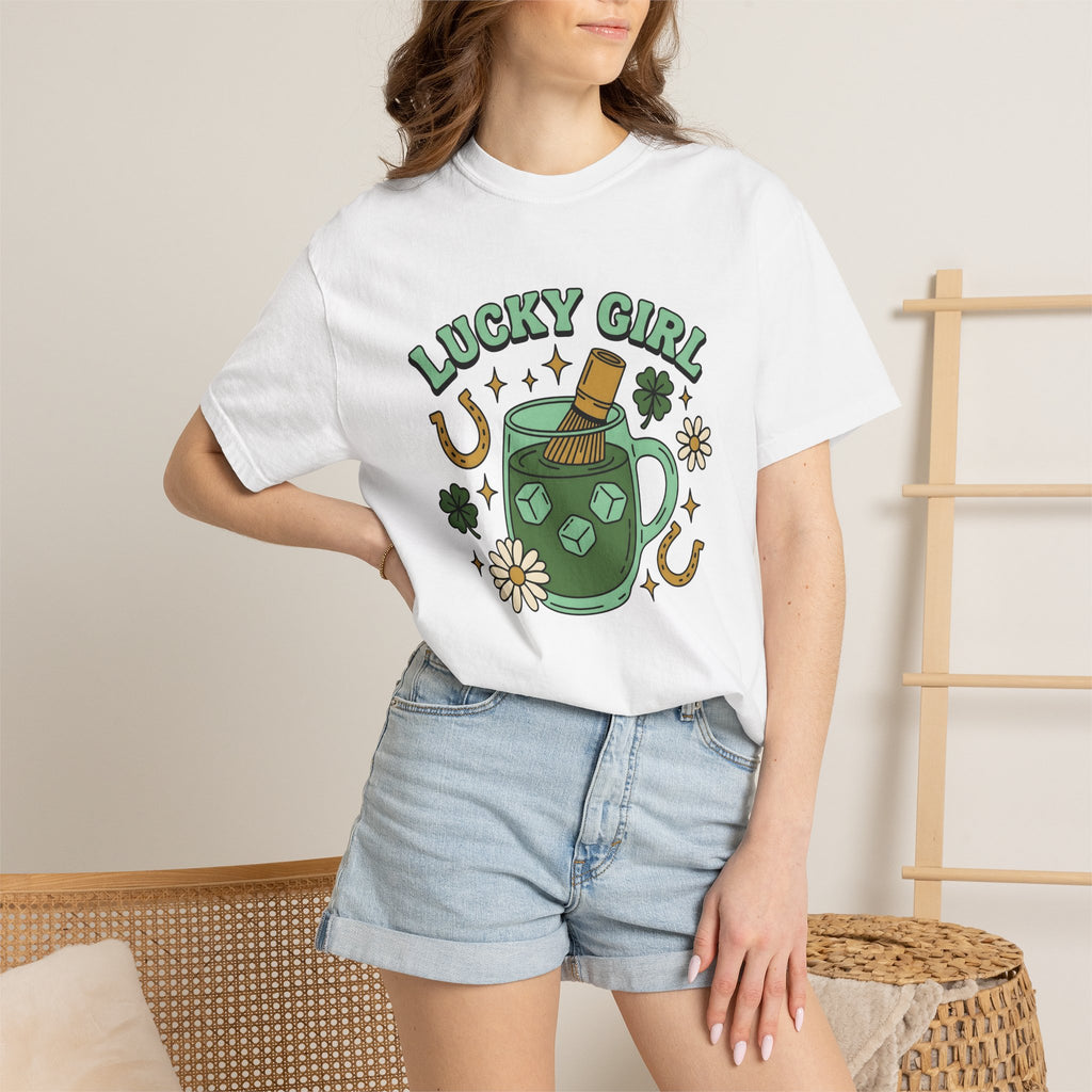 Matcha Drink Shirt St Patrick's Day Coffee Gift Women Doodle Tee Green Tea T-Shirt Shamrock Fan Hand Drawn Tshirt Coffee Graphic Retro
