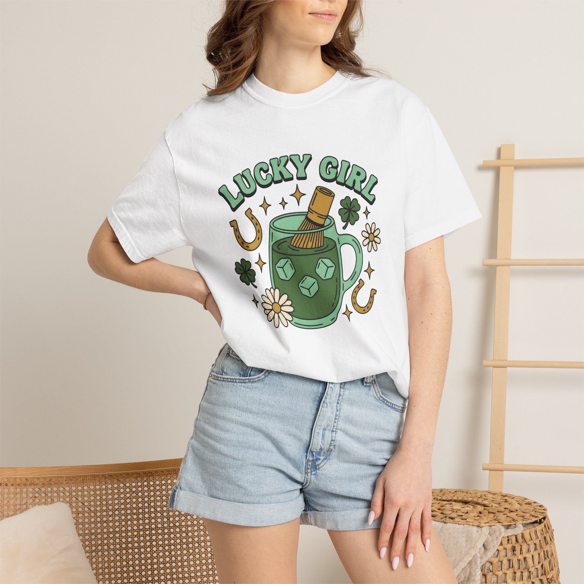 Matcha Drink Shirt St Patrick's Day Coffee Gift Women Doodle Tee Green Tea T-Shirt Shamrock Fan Hand Drawn Tshirt Coffee Graphic Retro