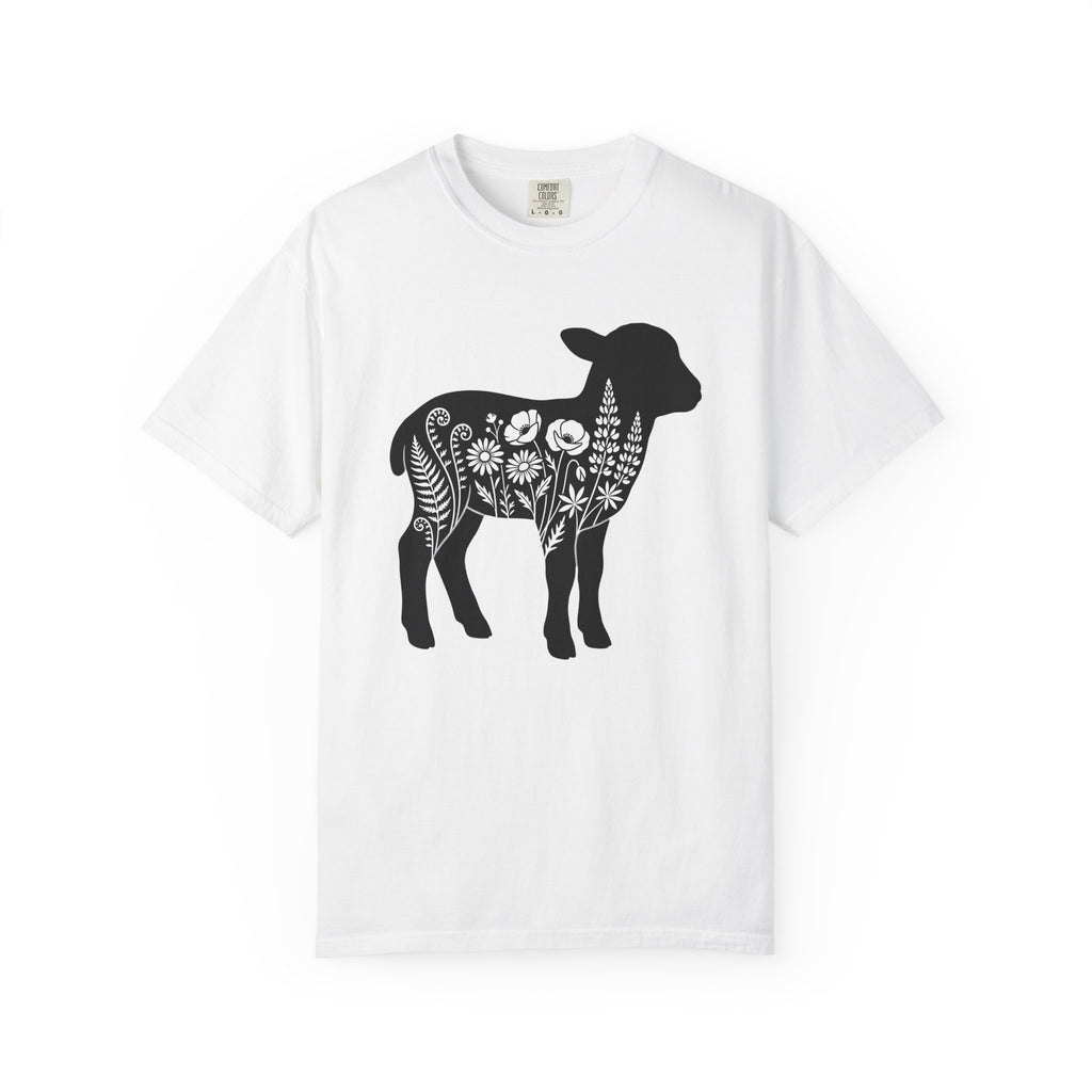 Lamb Flower Shirt Easter Nature Gift Women Shadow Tee Lambs T-Shirt Spring Fan Silhouette Tshirt Environmental Graphic Clean Meadow Flowers